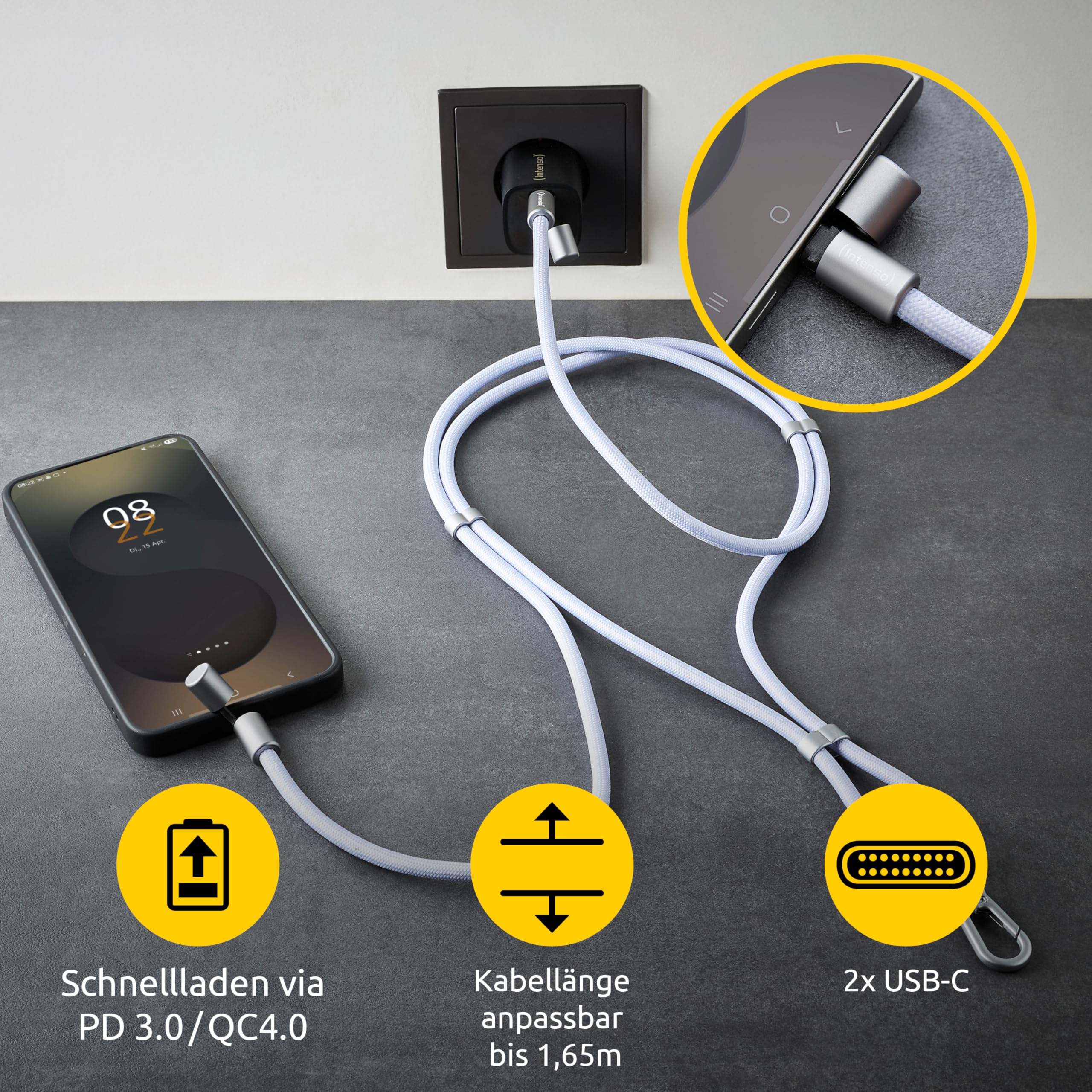 Intenso USB-C Lade- und Datenkabel Handykette – 60W, 480 Mbps