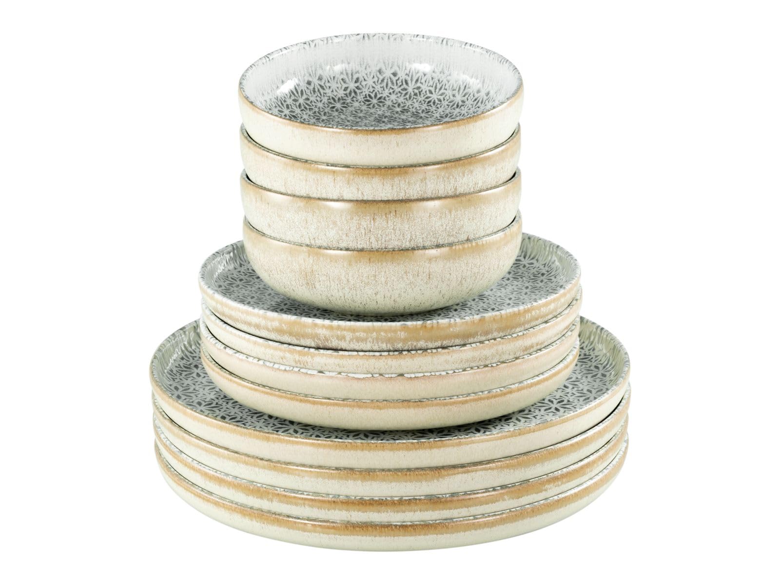 CreaTable, 24087, Serie Uno Emiliana Grau, 12-tlg Geschirrset für 4 Personen