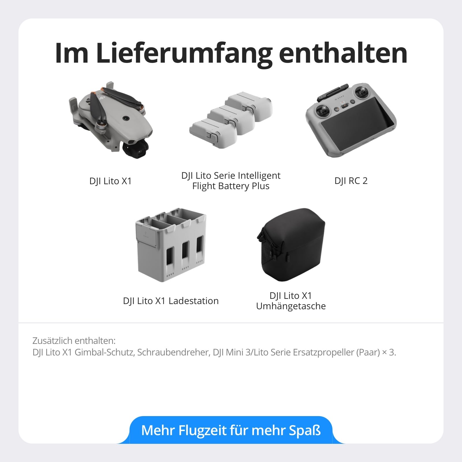 DJI Lito X1 Fly More Combo Plus mit DJI RC 2, 4K Kameradrohne für Einsteiger