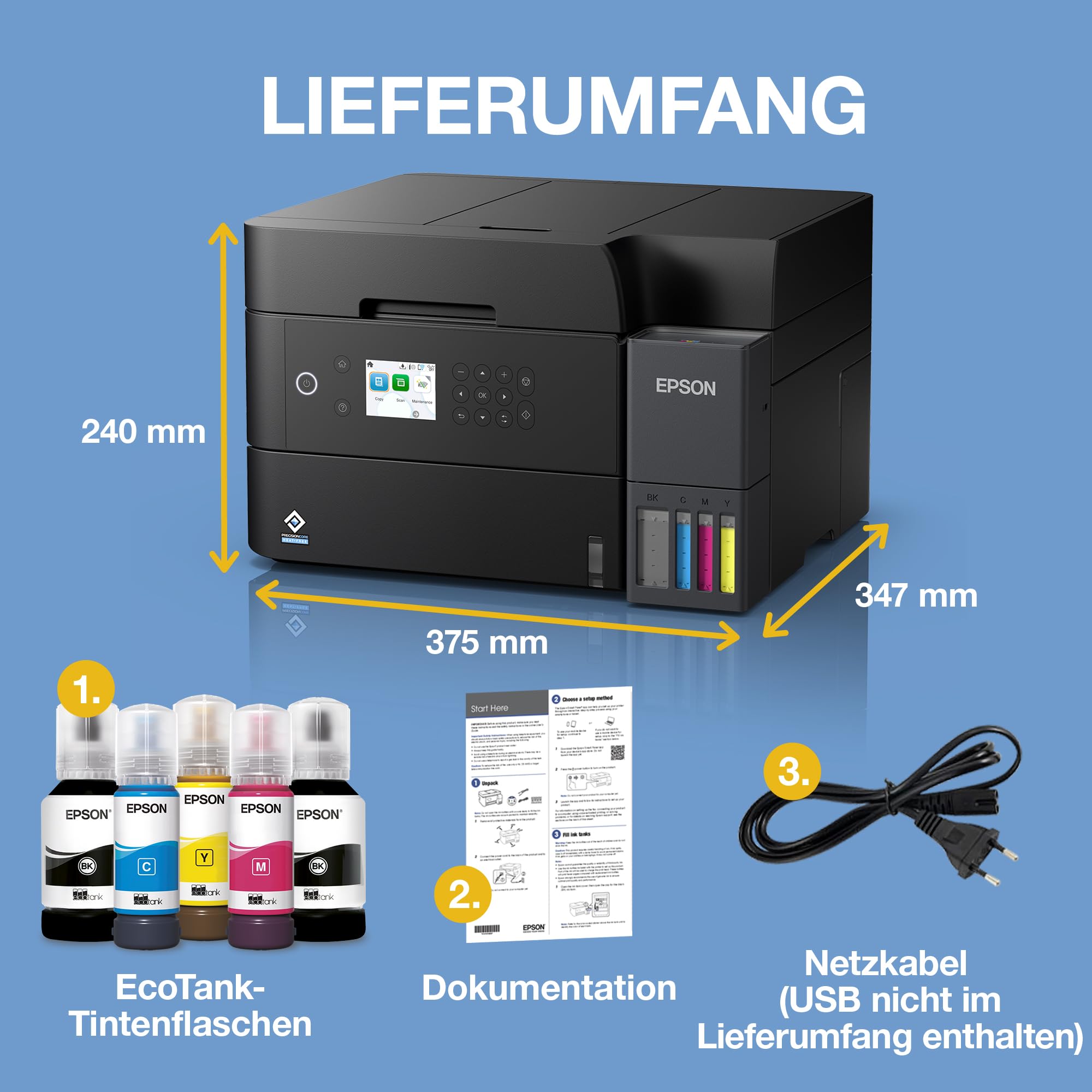 Epson EcoTank ET-3950 / ET-3956 A4-Multifunktionsdrucker mit Wi-Fi & AirPrint Tintentank