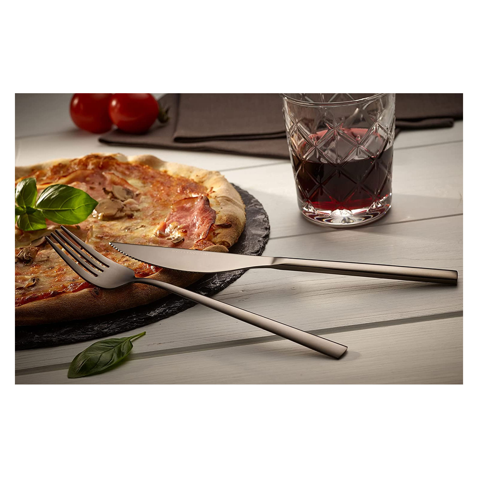 Echtwerk Pizzabesteck-Set, Pizzaset, Steakbesteck, Essbesteck 4-teilig  2 Personen, Mit 2 Pizzamessern und 2 Pizzagabeln aus Edelstahl