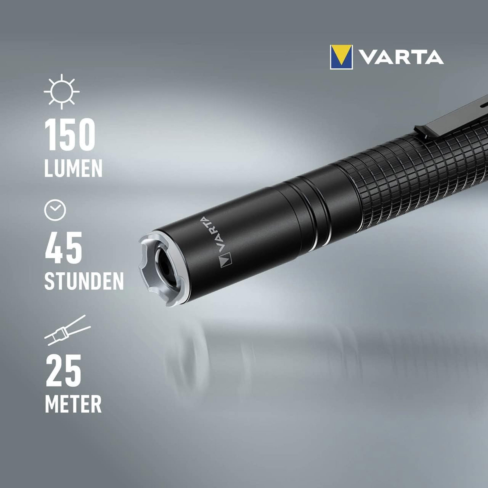 VARTA Taschenlampe Aluminium Light F10 Pro (stoßfest (1 m), LED, 2 x Longlife Power AAA)