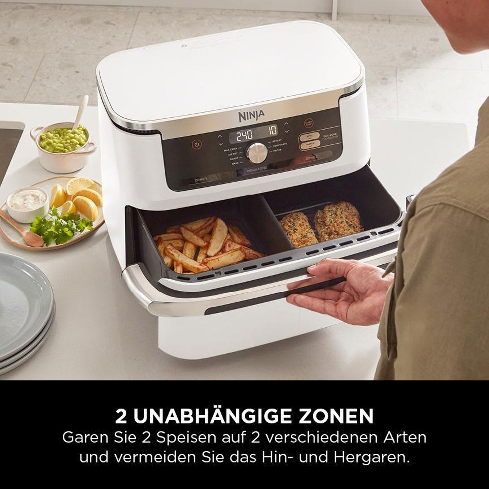 Ninja AF500EUWH Foodi FlexDrawer Doppel-Heißluftfritteuse