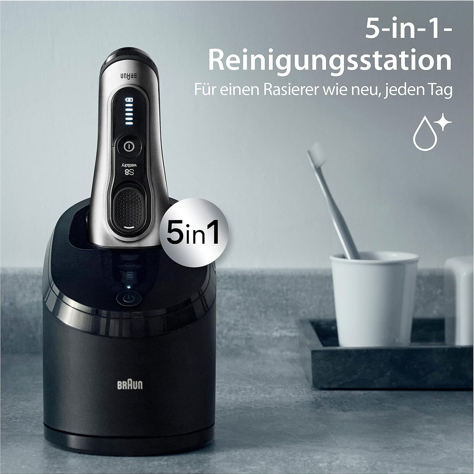 BRAUN Series 8 Elektrorasierer, SensoAdapt, Ladeständer, 8617s Herrenrasierer