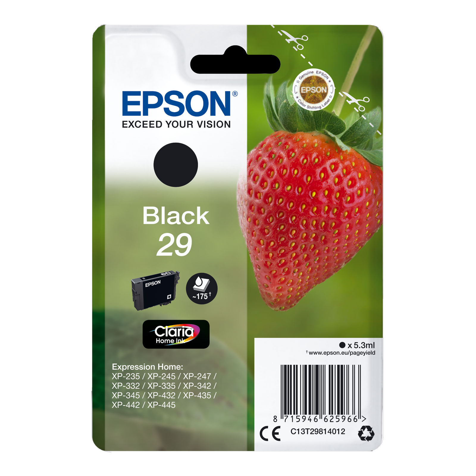 Epson C13T29814012 Singlepack 29 Claria Home Ink Serie "Erdbeere" Black Epson C13T29814012 Singlepack 29 Claria Home Ink Serie "Erdbeere" Black