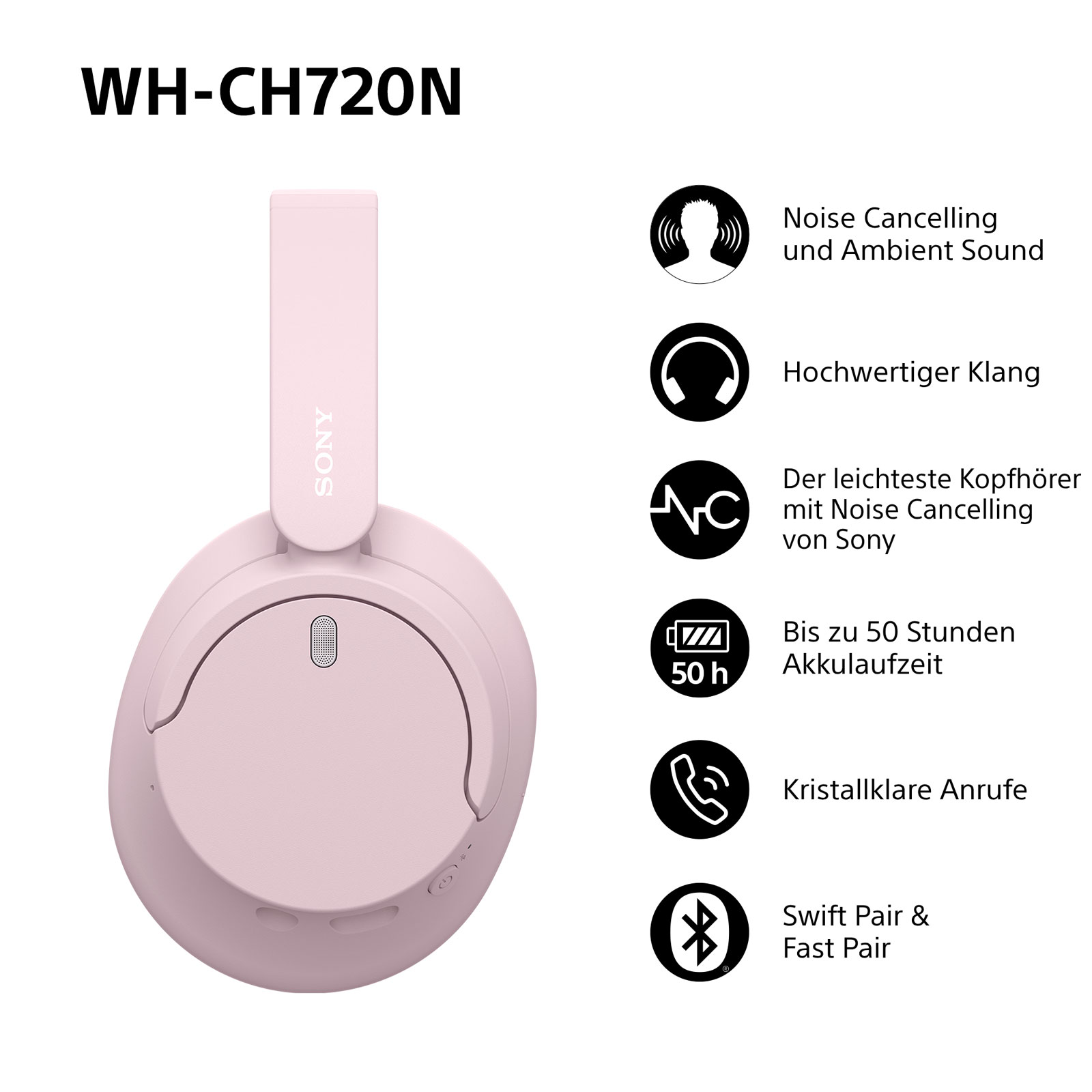 Sony WH-CH720N rosa Over-Ear Kopfhörer