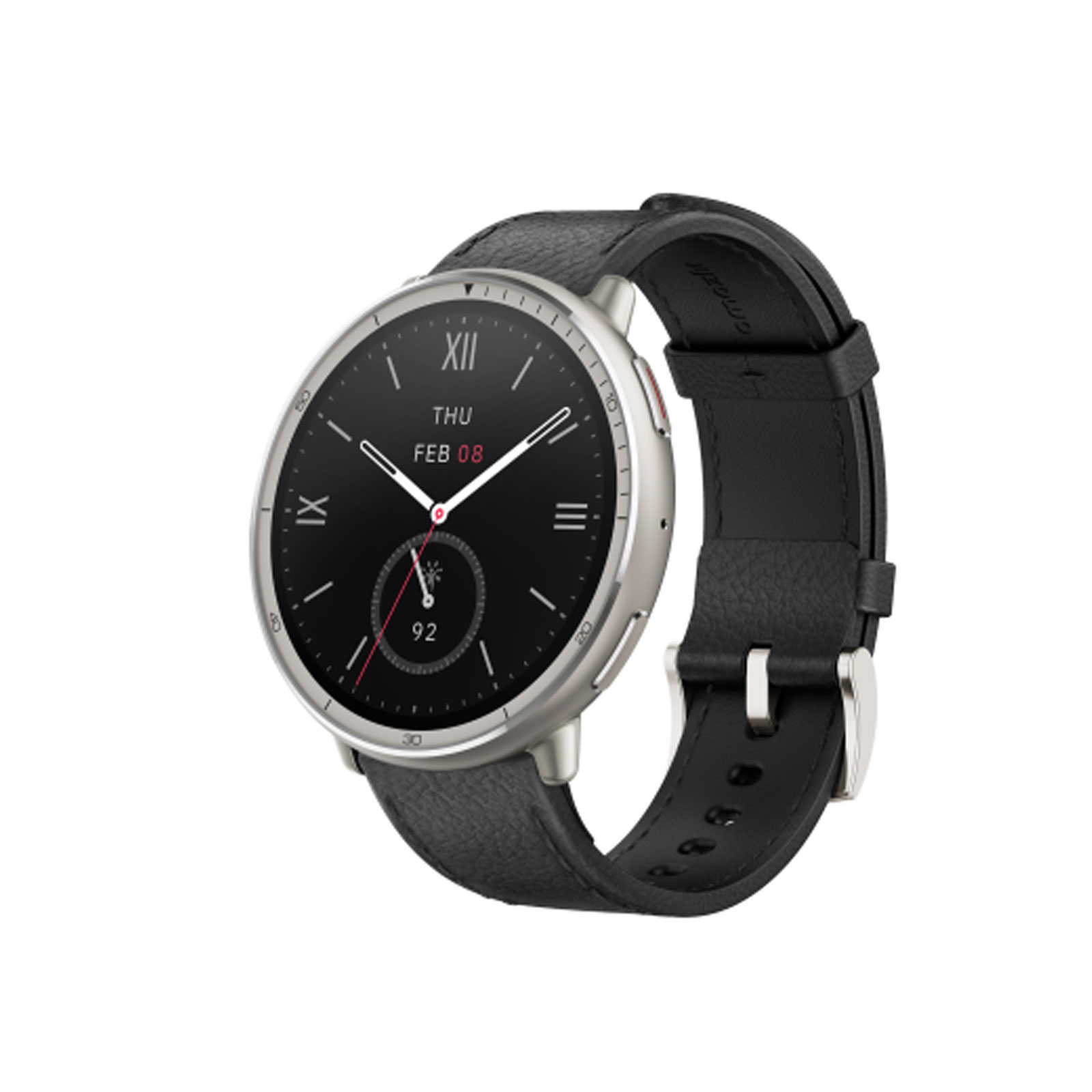 Amazfit Active 2 Round Premium - Black Leather Smartwatch (Herzfrequenzmessung, Schrittzähler)