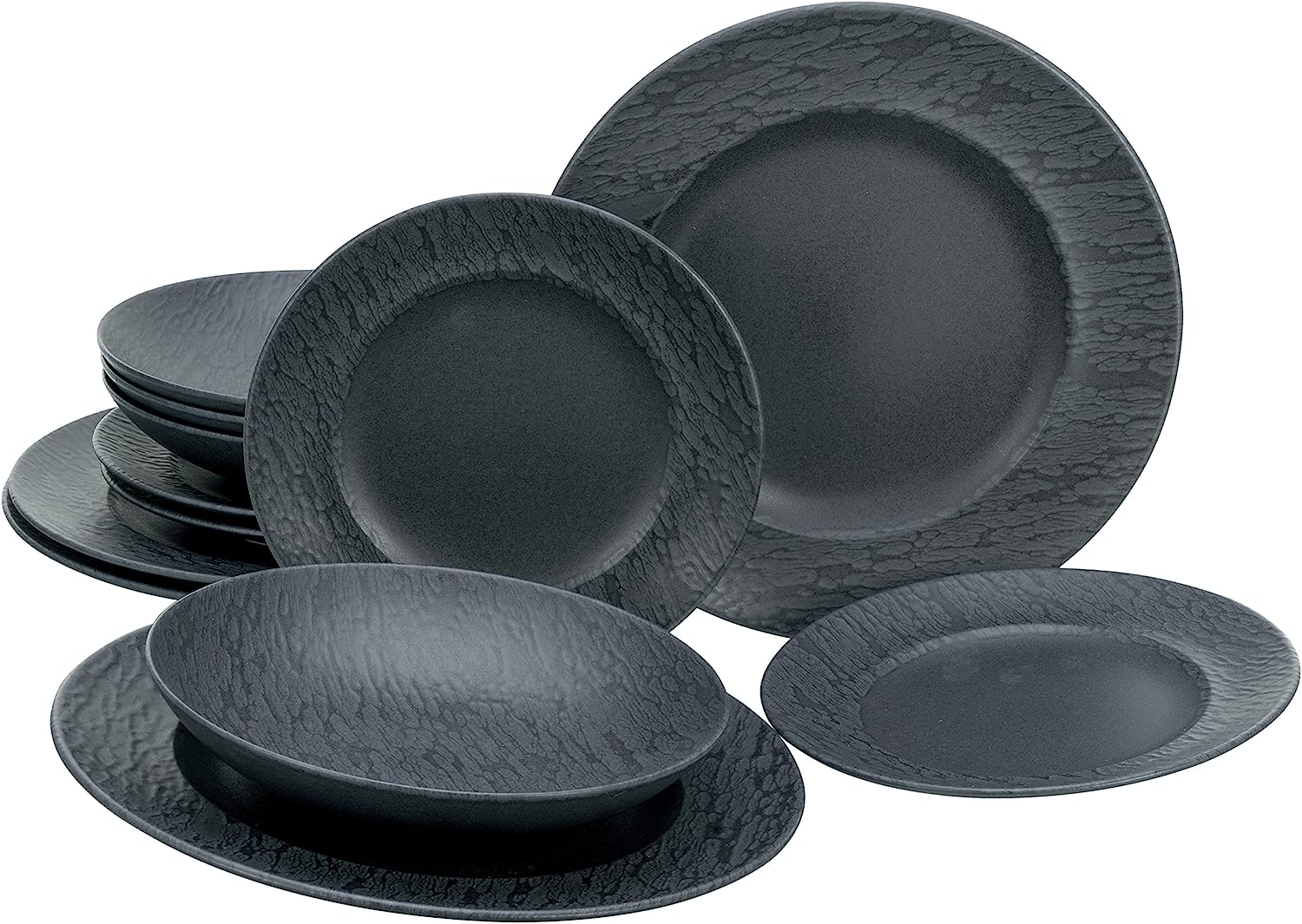 CreaTable, 33320, Serie Rondo SCHIEFER black, Geschirrset, Teller Set 12 teilig