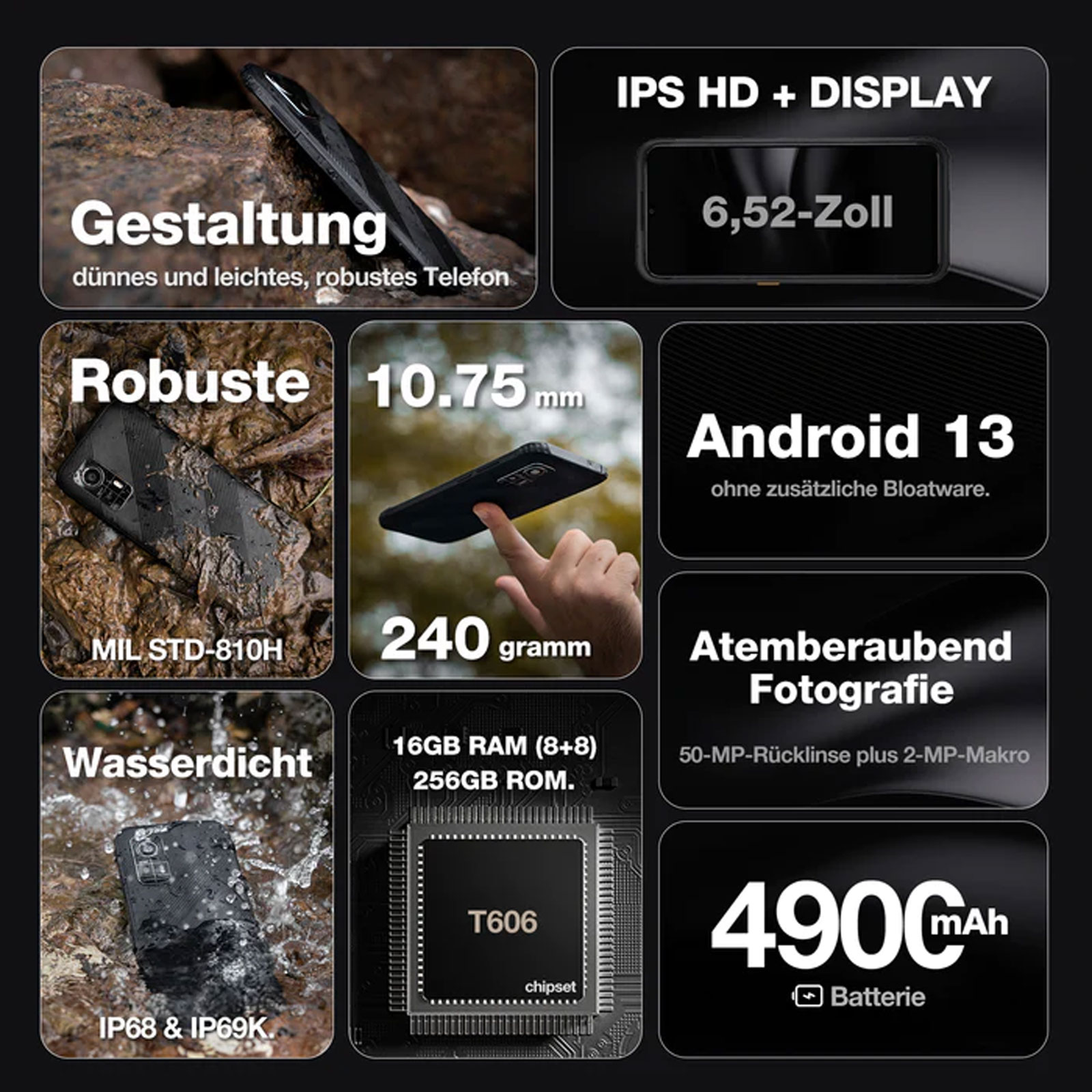 AGM H6L 128 GB Schwarz - Modell 2025 Smartphone (6,56 Zoll, 50 MP, Dual-Kamera, 4.900-mAh, Octa-Core, Fingerabdrucksensor)