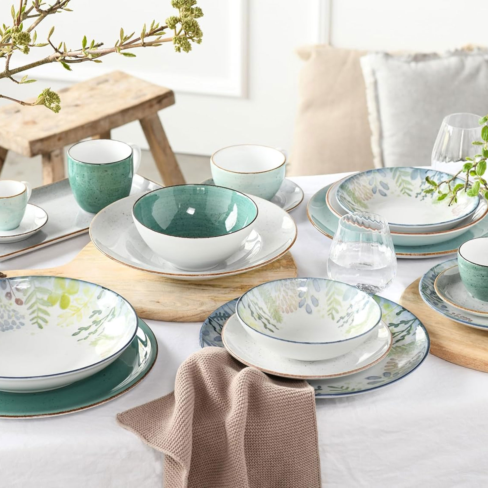 CreaTable, 34040, Serie Vintage Nature Aqua, 8-teiliges Geschirrset, Espresso Set aus Porzellan, spülmaschinen- und mikrowellengeeignet, Made in Europe