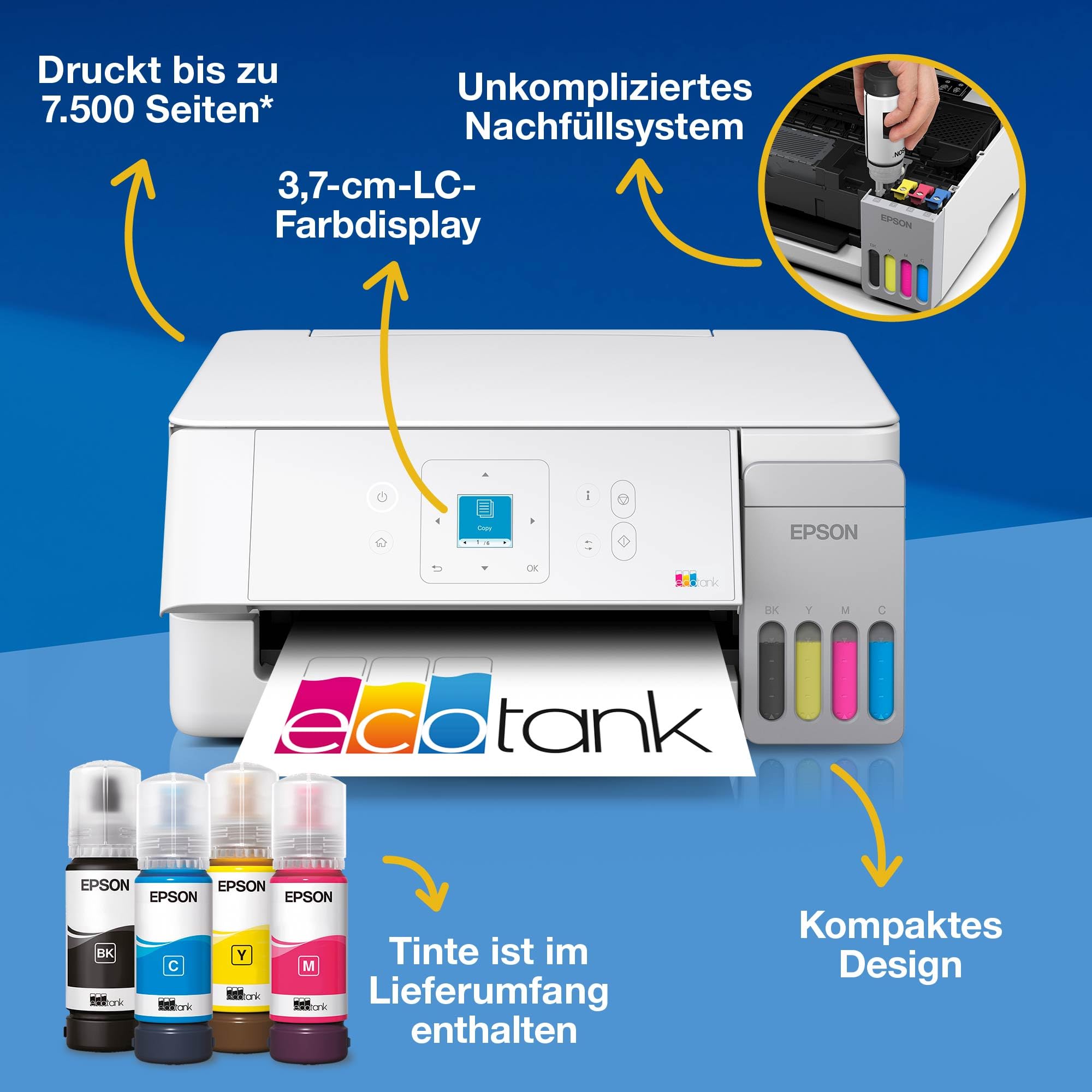 Epson EcoTank ET-2926, Weiß Multifunktionsdrucker