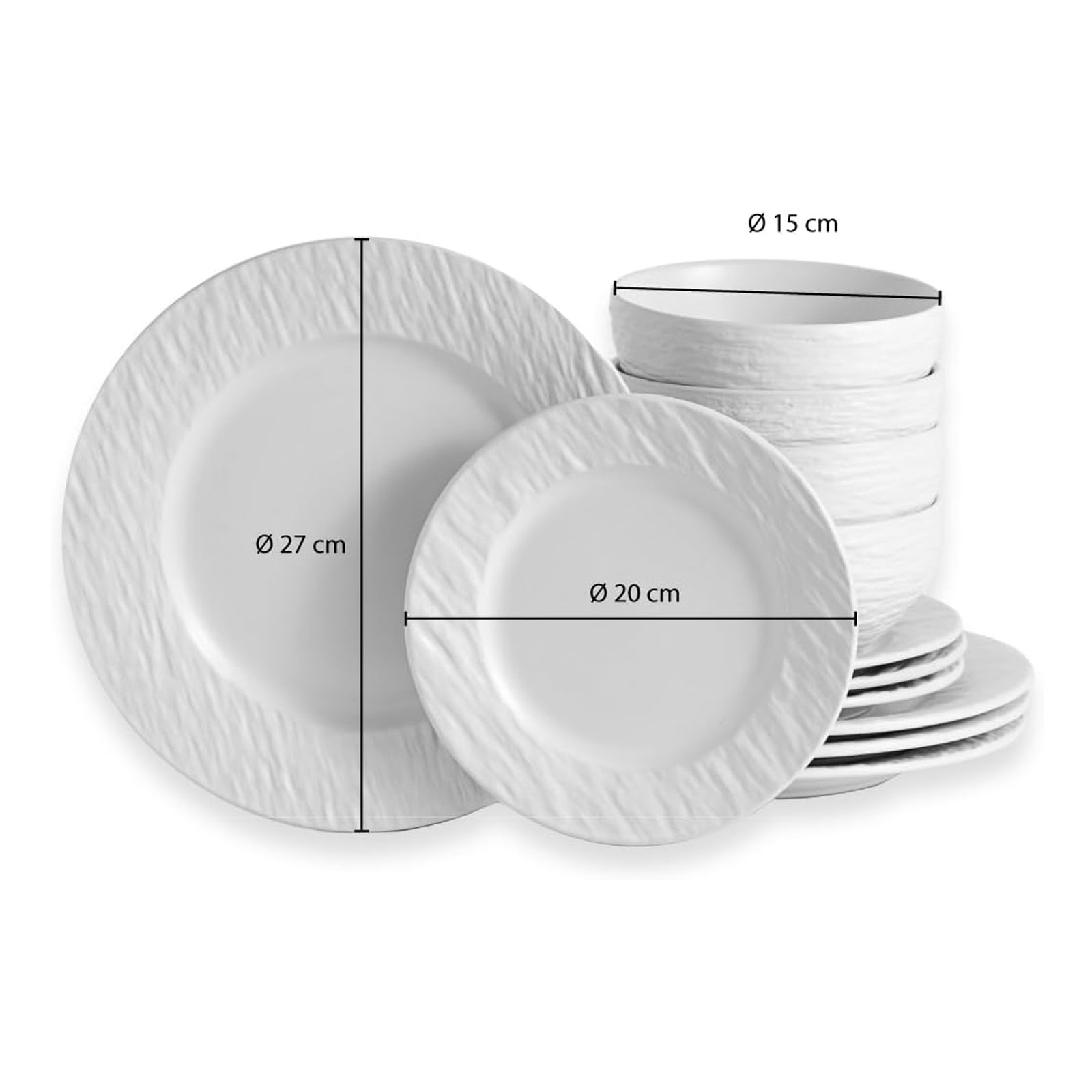 Echtwerk EW-DW-4019W 12-teiliges Tafelservice in Schiefer-Optik New Modern White