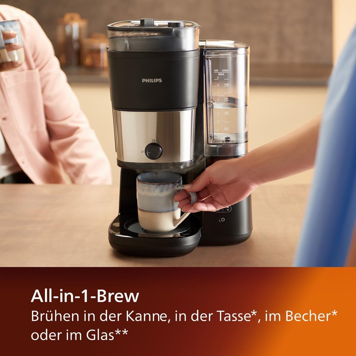 Philips HD 7900/01 Filterkaffeemaschine (10 Tassen, 1,25 l Wassertank, Glaskanne, Mahlwerk, Tropf-Stopp, Warmhaltefunktion, Wasserstandanzeige, Aroma-Twister)