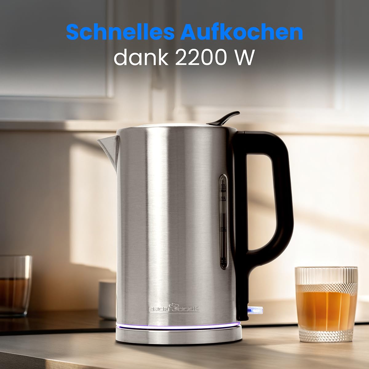 PROFICOOK PC-WKS 1321 Wasserkocher (1,7 Liter, 2200 W, Edelstahl, silber)