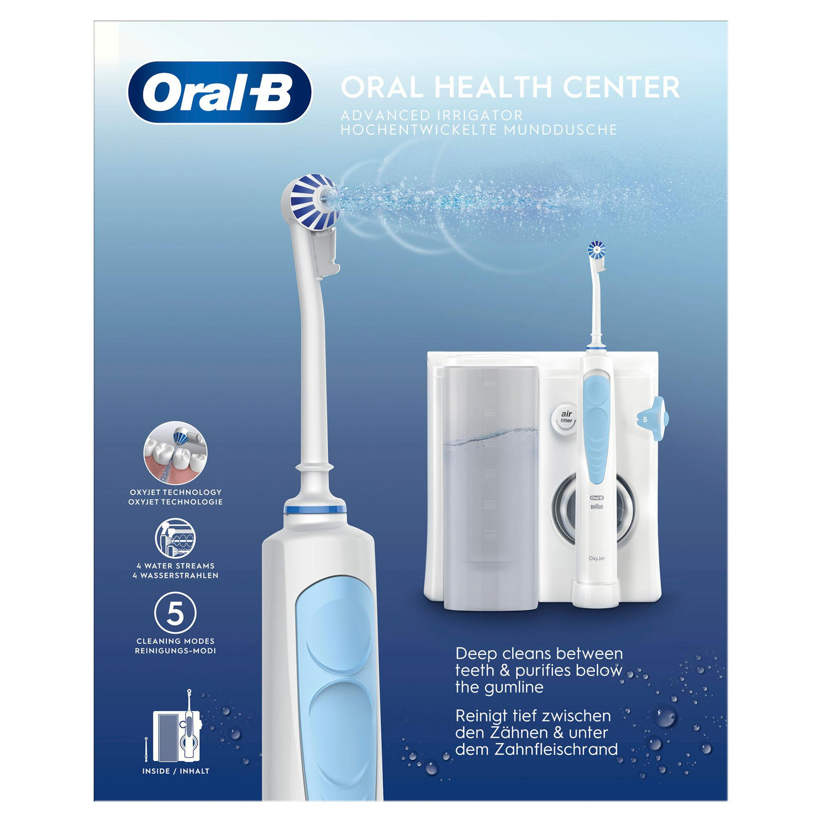 Oral-B Munddusche Oxyjet (Oxyjet-Technologie, 5 Wasserdruck-Stufen, 4 Wasserstrahle, perfekt für Zahnspangen und Implantate