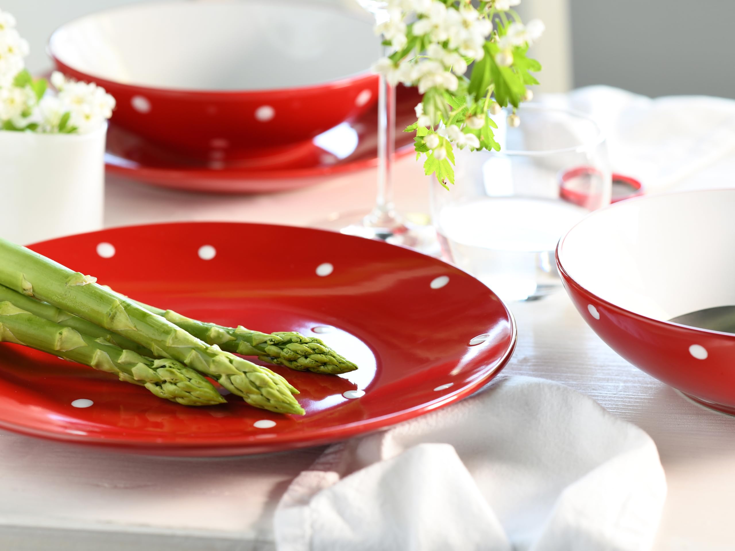 CreaTable 24593 Tafelservice Serie Polka Dots Rot-Weiss 12-tlg.  6 Personen