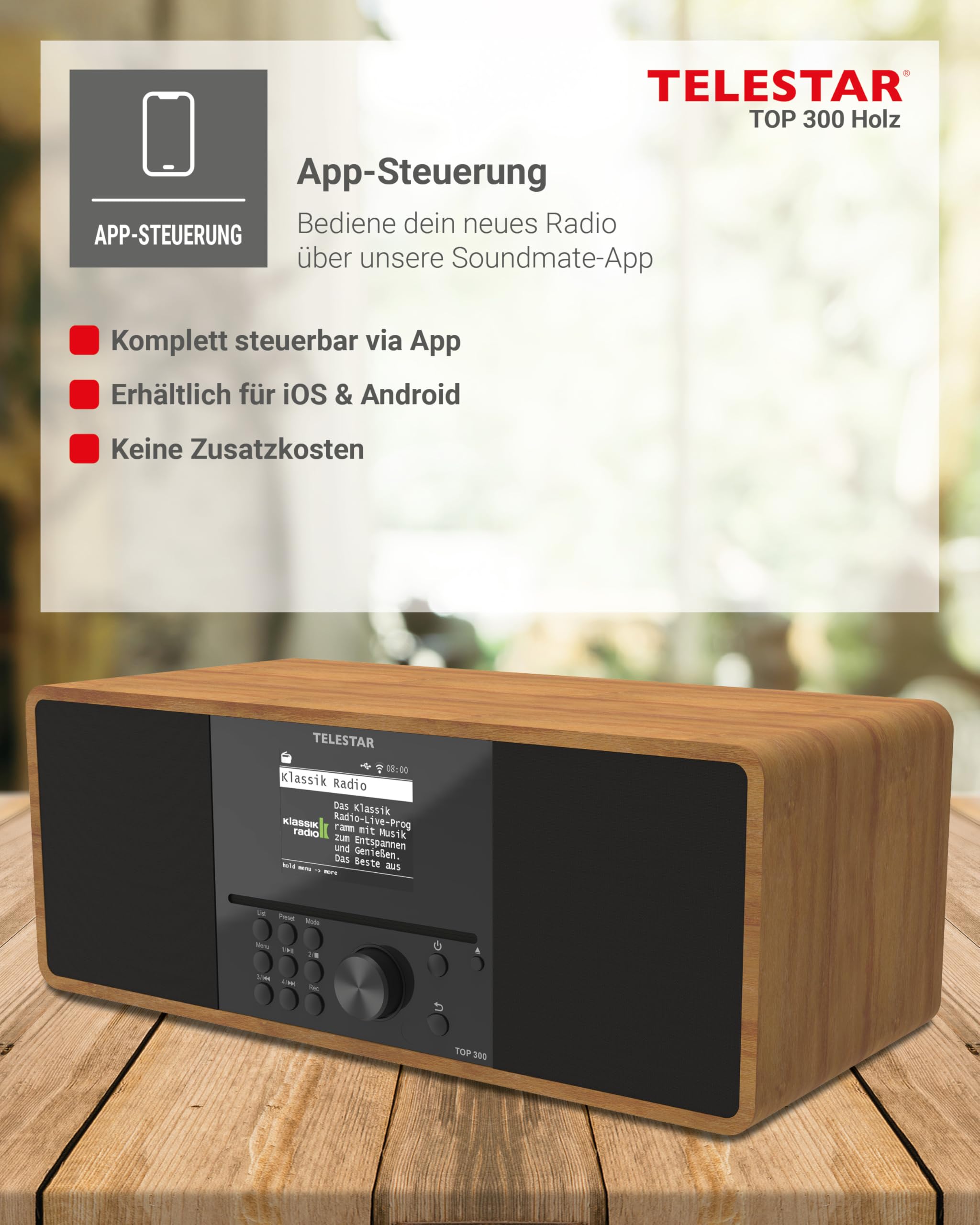 TELESTAR TOP 300 DAB+ Internetradio mit CD-Player Streaming Bluetooth USB Holz