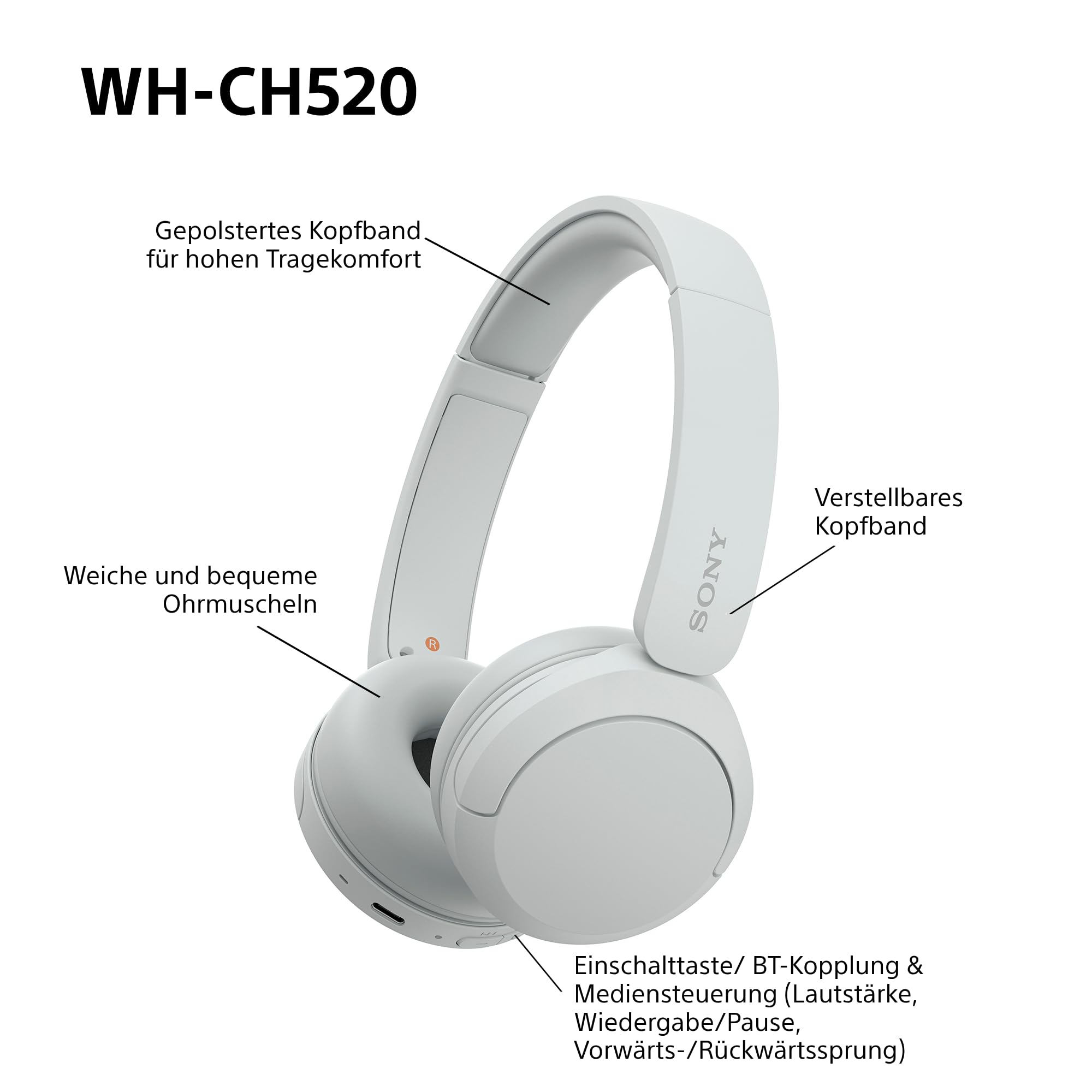 Sony WH-CH520 Kabellose Bluetooth-Kopfhörer
