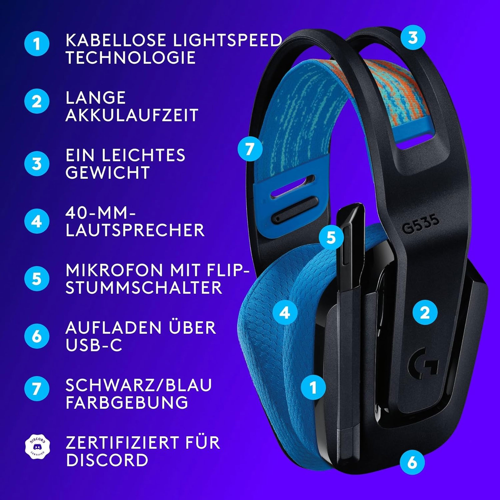 Logitech G535 LIGHTSPEED Kabelloses Gaming-Headset