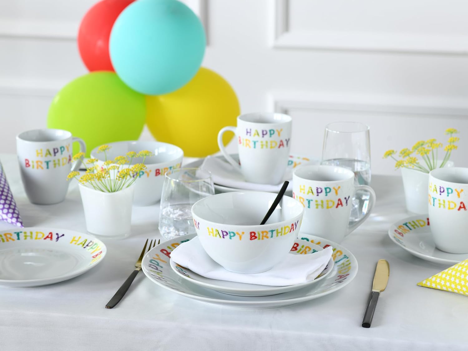 CreaTable, 24166, Serie Happy Birthday, 16-teiliges Geschirrset, Kombiservice aus Porzellan