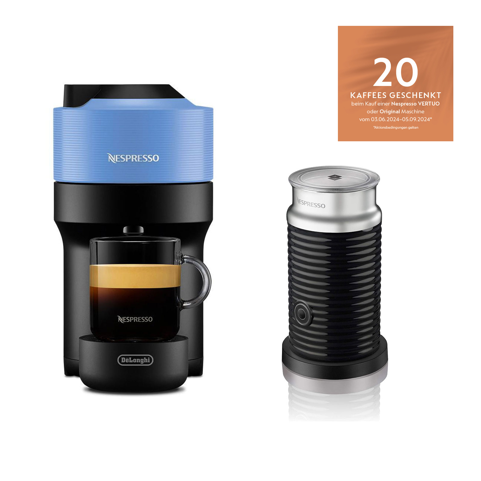 DeLonghi  ENV90.A Vertuo Pop Nespresso Kapselmaschine + Aeroccino 3 Milchschäumer