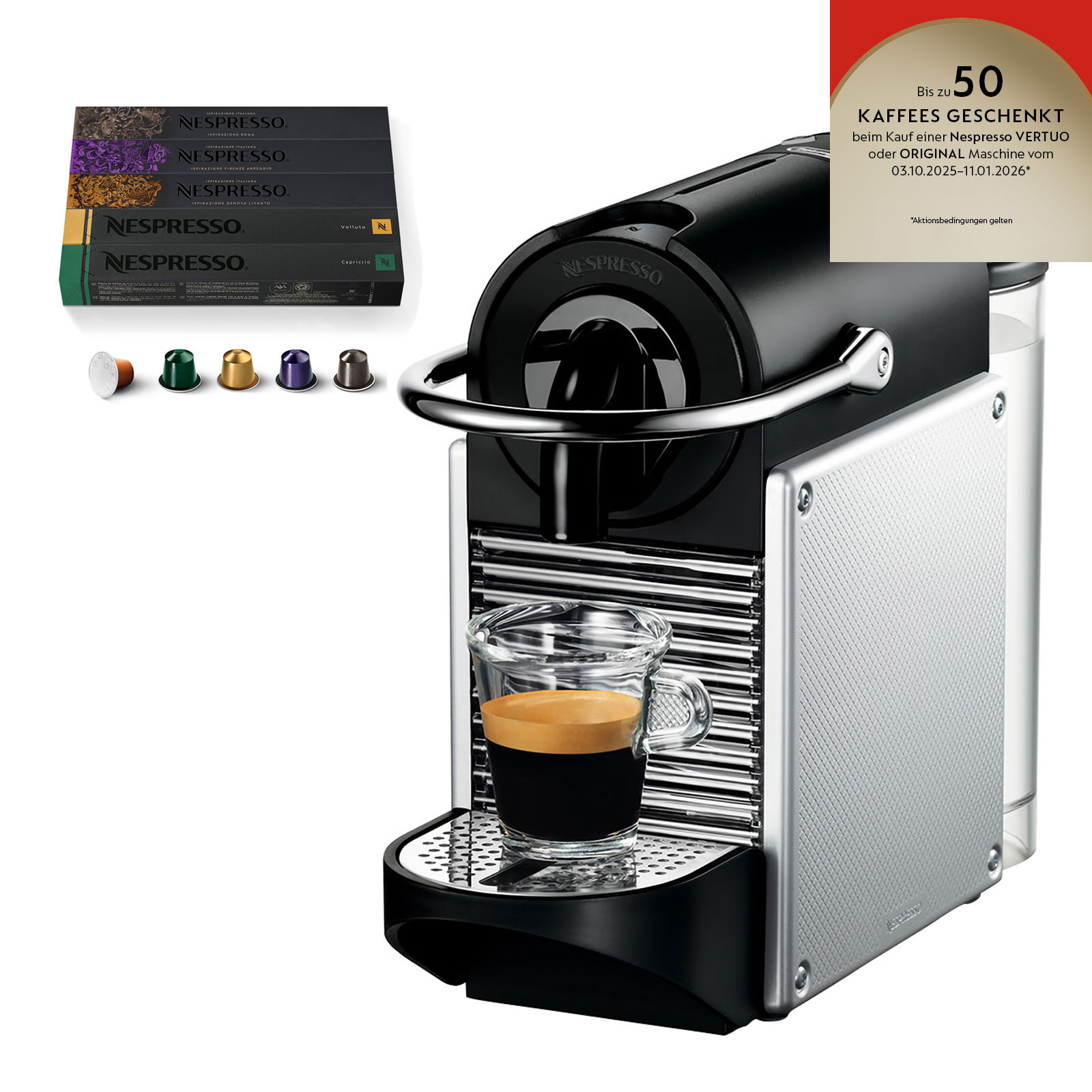 DeLonghi EN 124.S Pixie + NESPRESSO ORIGINAL Mixed 50er Set