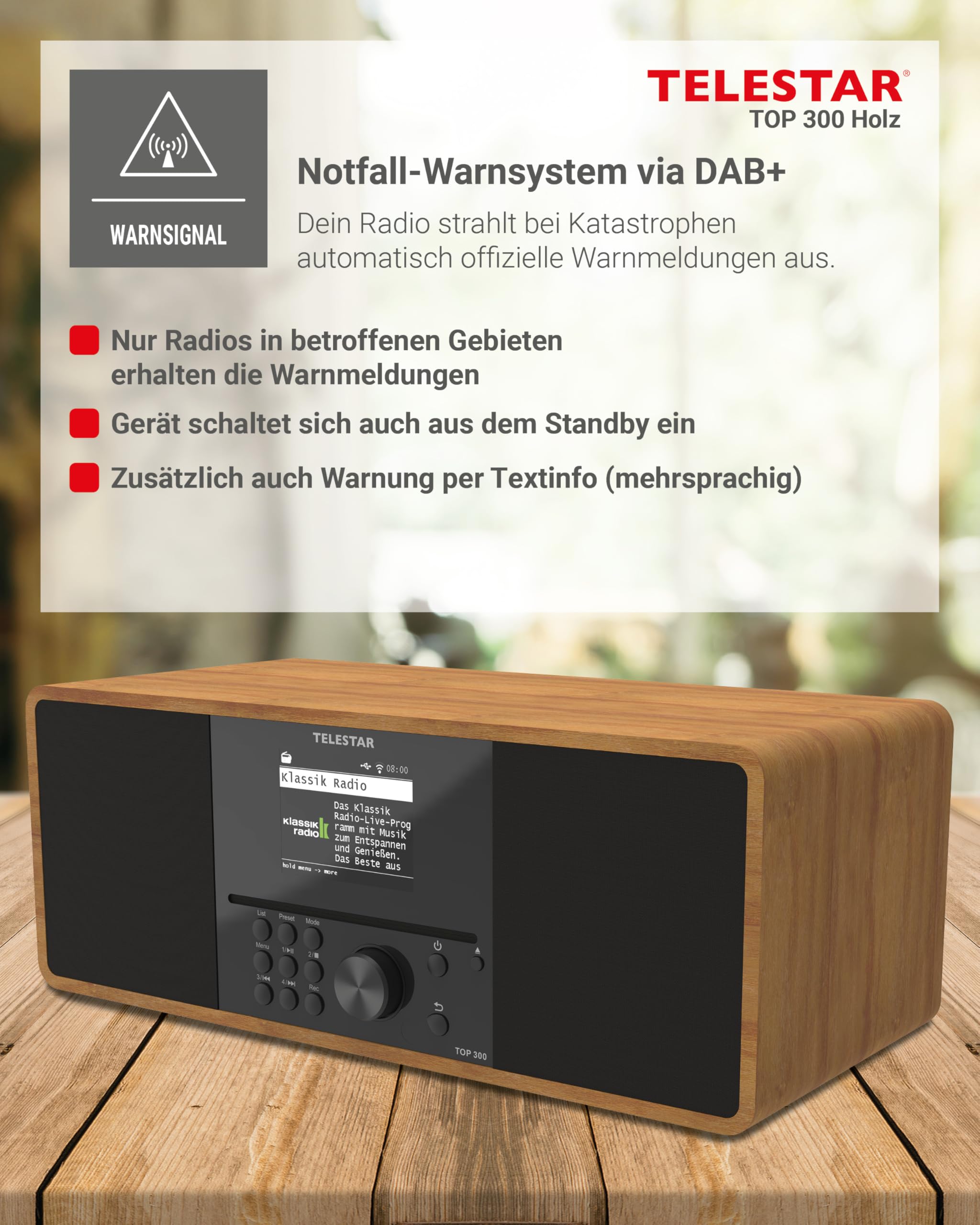 TELESTAR TOP 300 DAB+ Internetradio mit CD-Player Streaming Bluetooth USB Holz