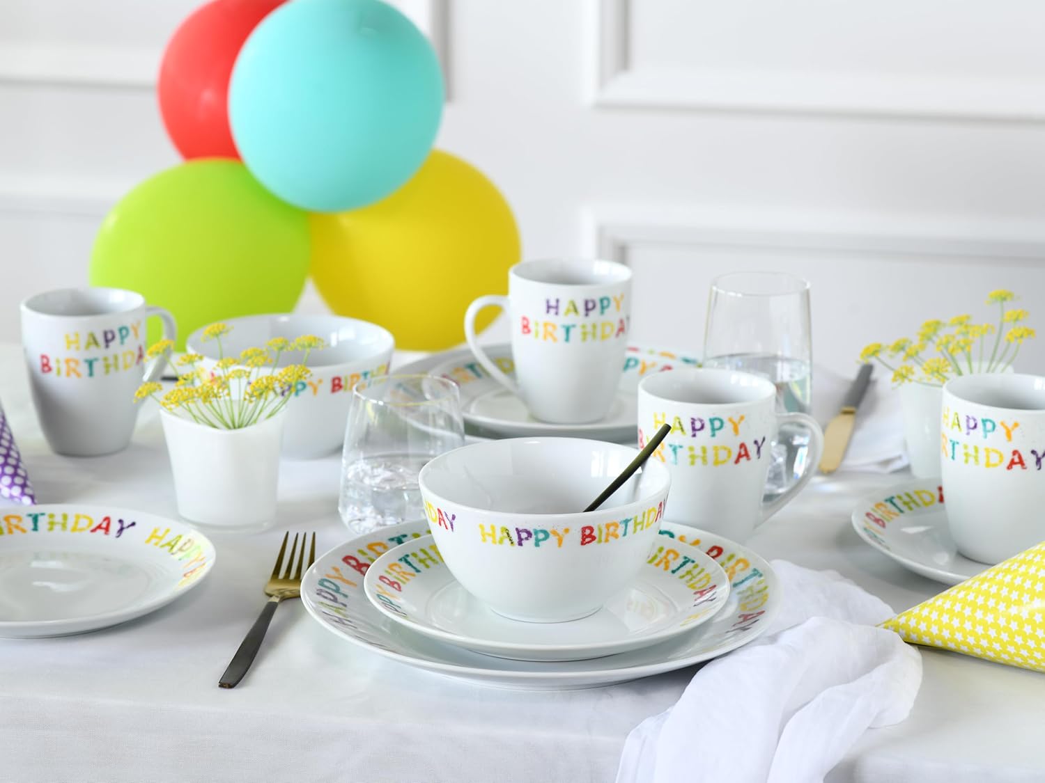CreaTable, 24167, Serie Happy Birthday, 20-teiliges Geschirrset, Kombiservice aus Porzellan