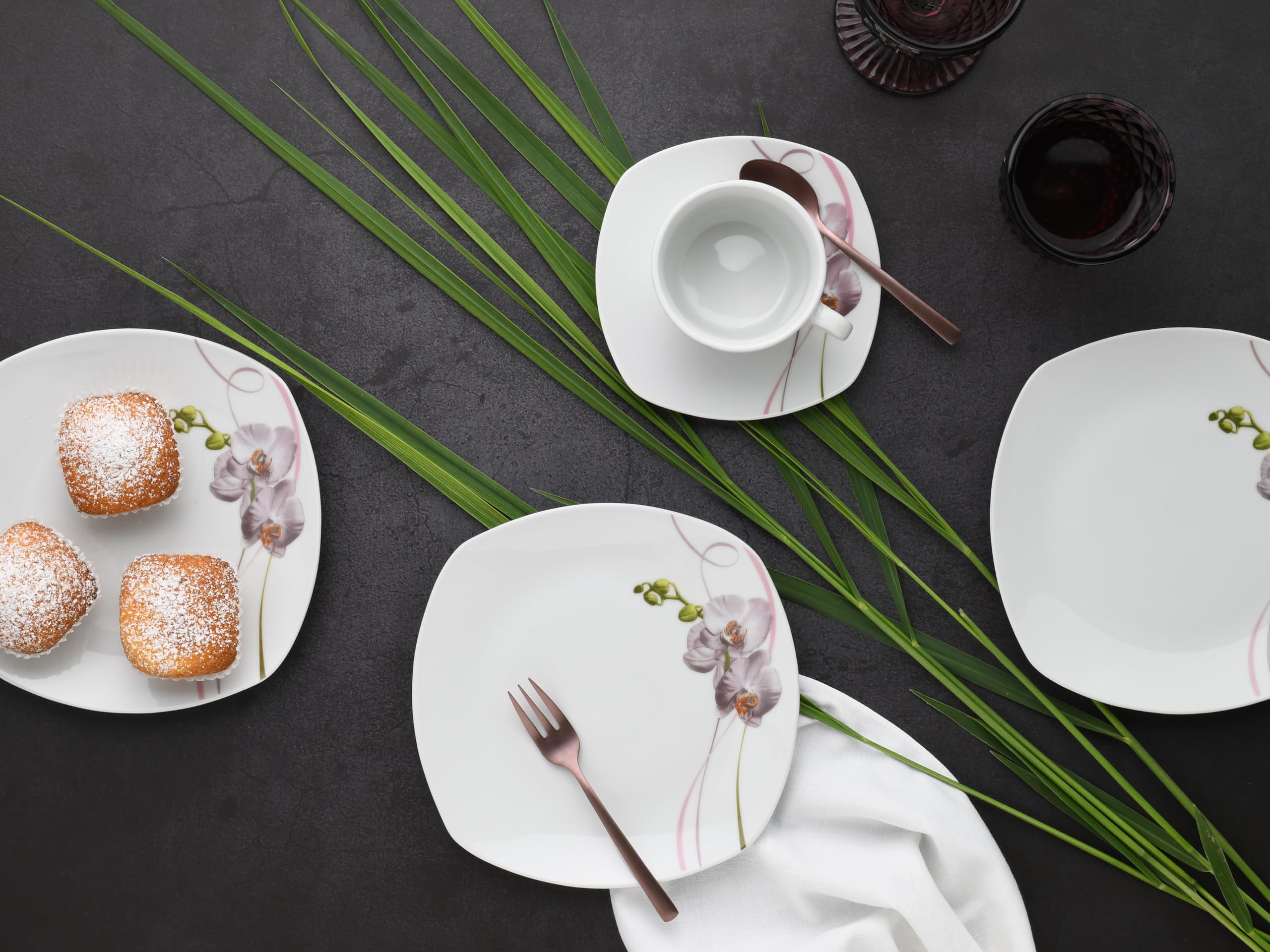 CreaTable, 24024, Serie Square Orchidee, 18-teiliges Geschirrset für 6 Personen