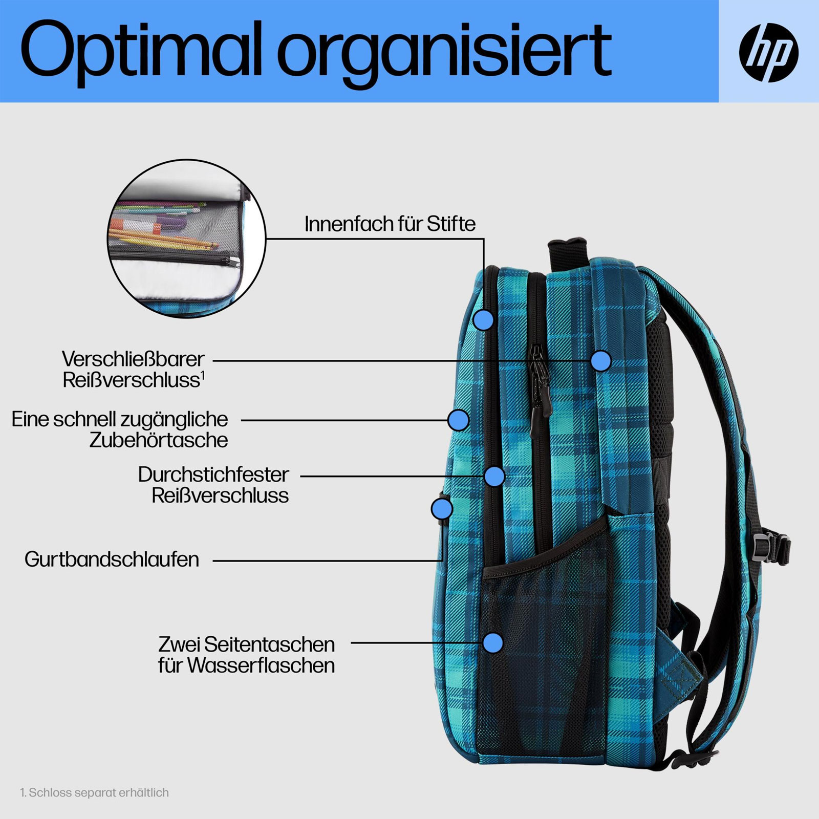 HP Campus XL Rucksack, Tartan Plaid (16,1 Zoll, Regenschutz, 7J594AA)