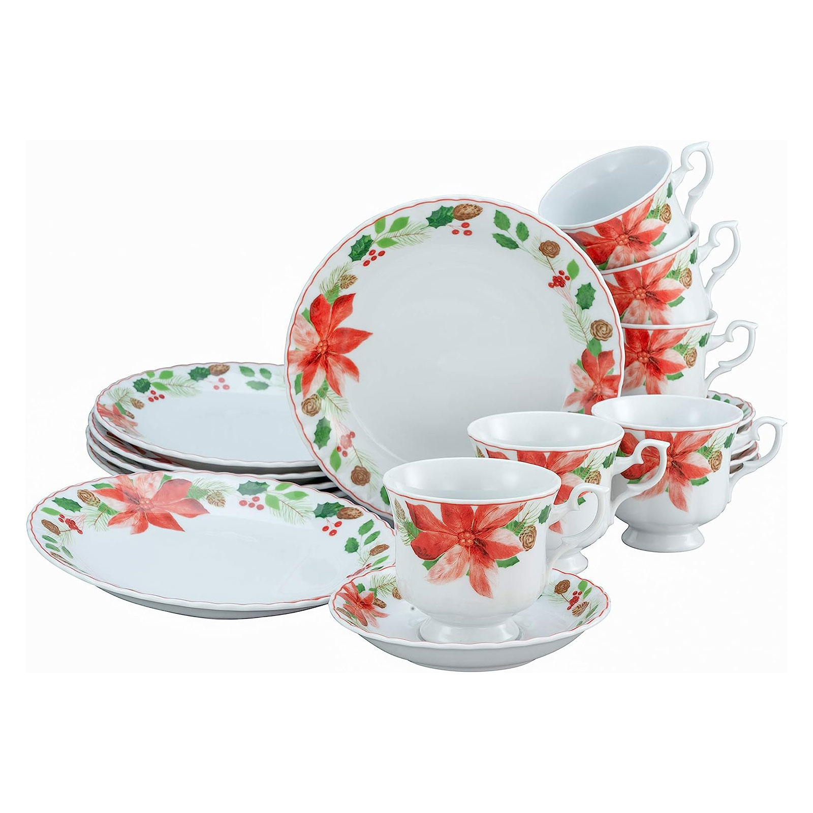 CreaTable, 22414, Serie Iwona CHRISTROSE, Geschirrset, Kaffeeservice 18 teilig, Porzellan