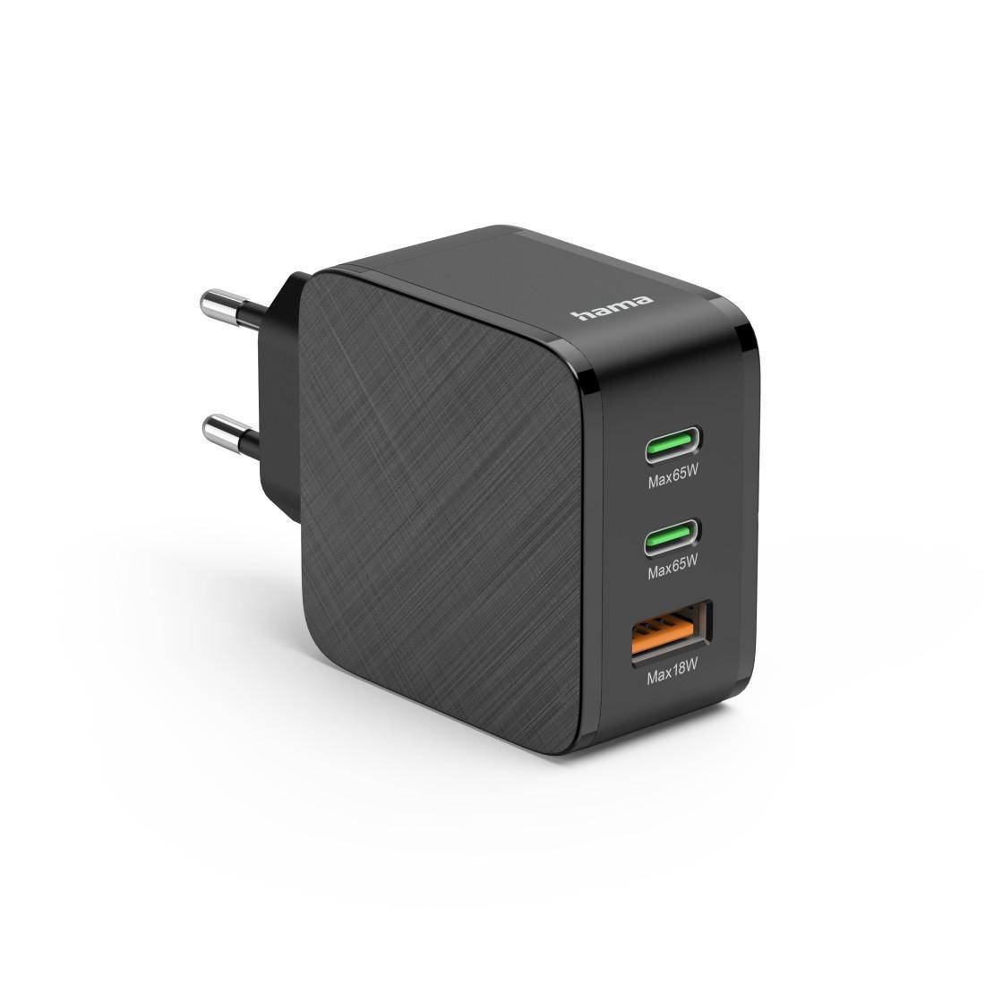 HAMA Schnellladegerät, 2x USB-C PD, 1x USB-A QC, 65 W, Schwarz (00201965)