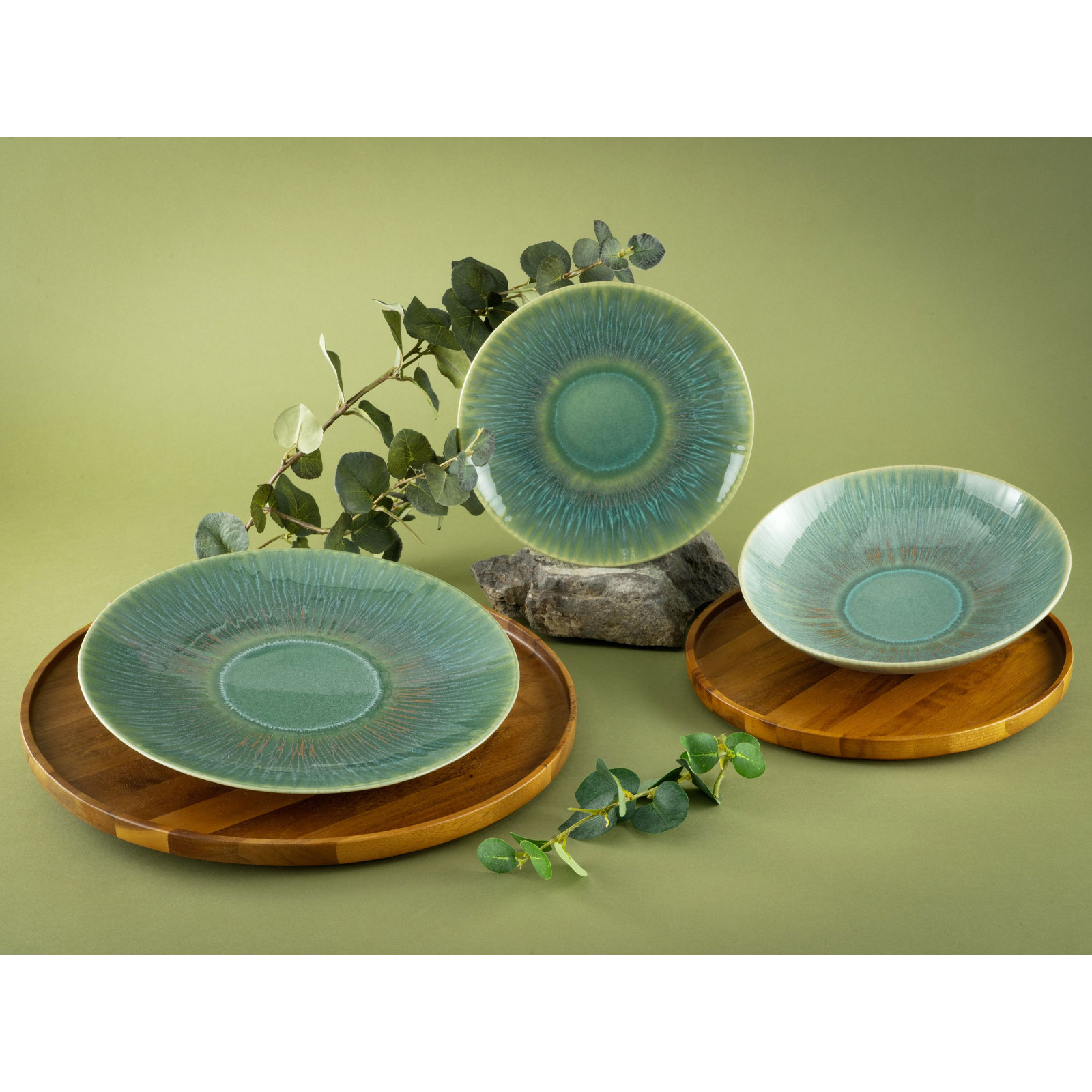 CreaTable, 10688, Serie Sea Breeze Green, Geschirrset, Teller Set 18 teilig