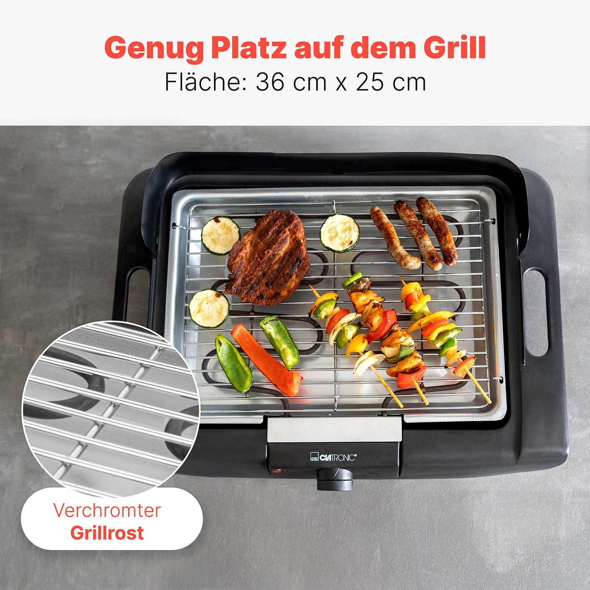 Clatronic® Barbecue-Tischgrill | Elektrogrill ideal für Balkon & Küche, BQ 3841