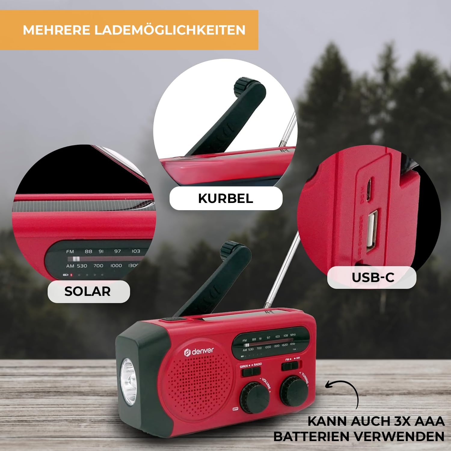 Denver SCR-2010MK2 Kurbelradio Notfallradio Solar – AM/FM Weltempfänger