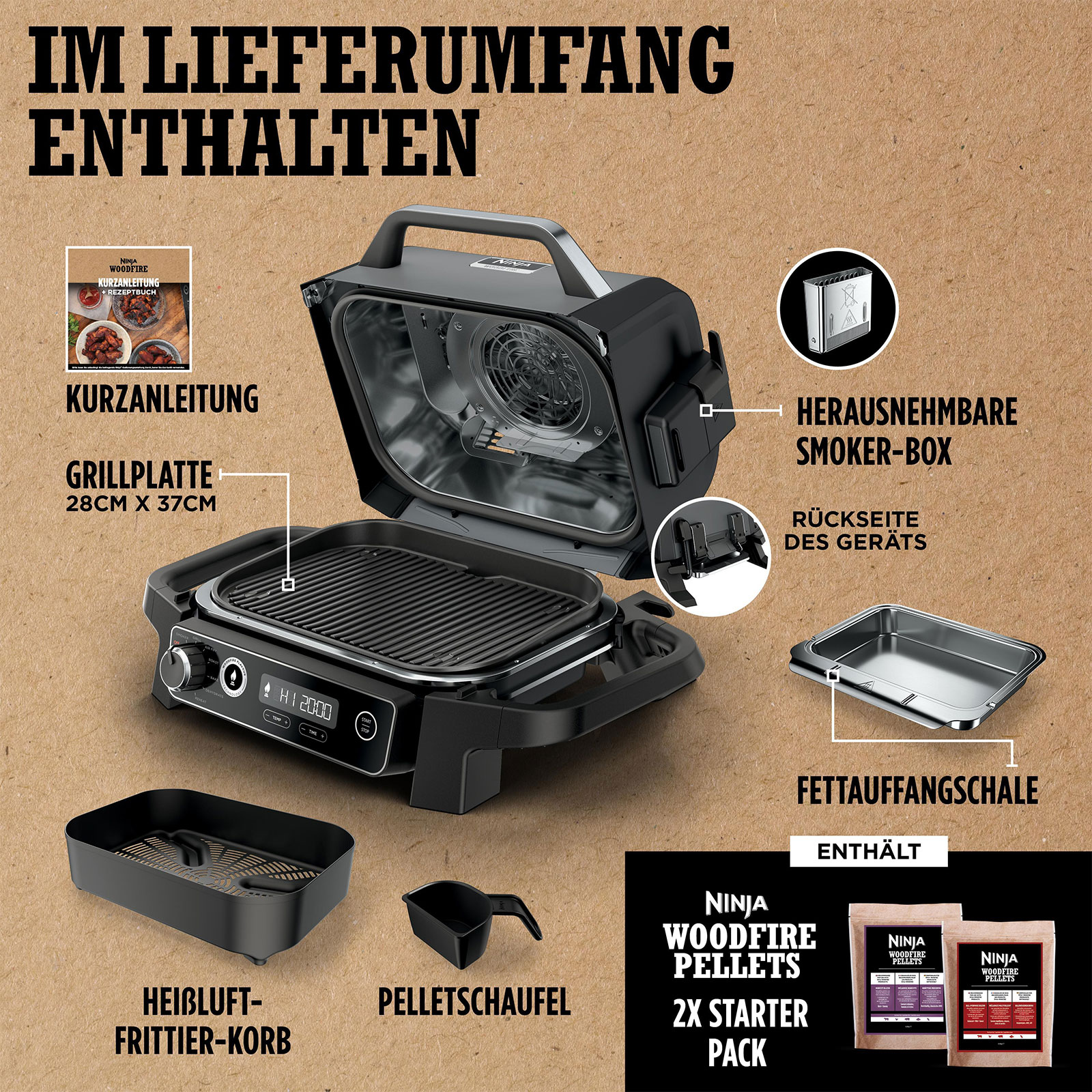 Ninja OG701EU Woodfire Elektrischer Outdoor Grill & Smoker