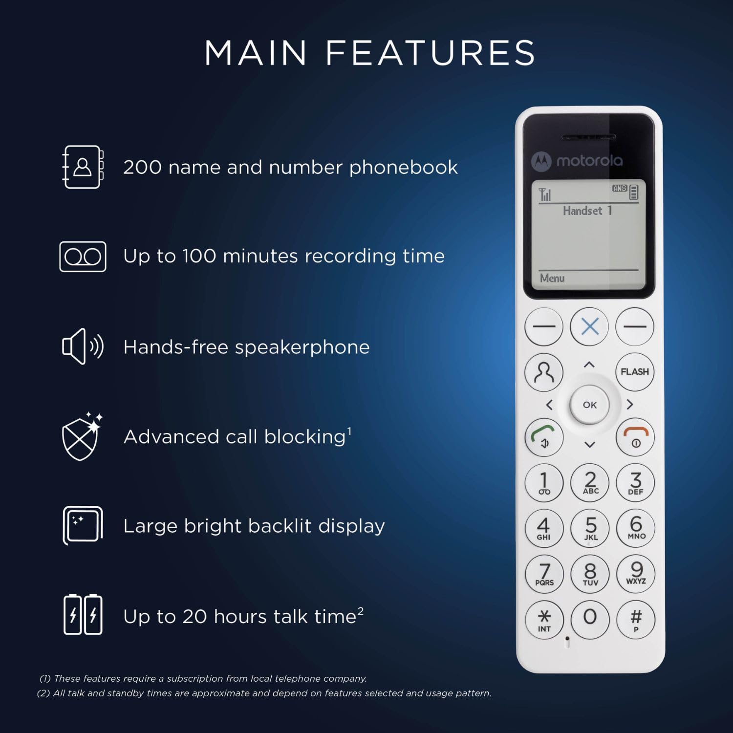 Motorola Voice Digitales kabelloses DECT DOT4-Telefon mit Anrufbeantworter