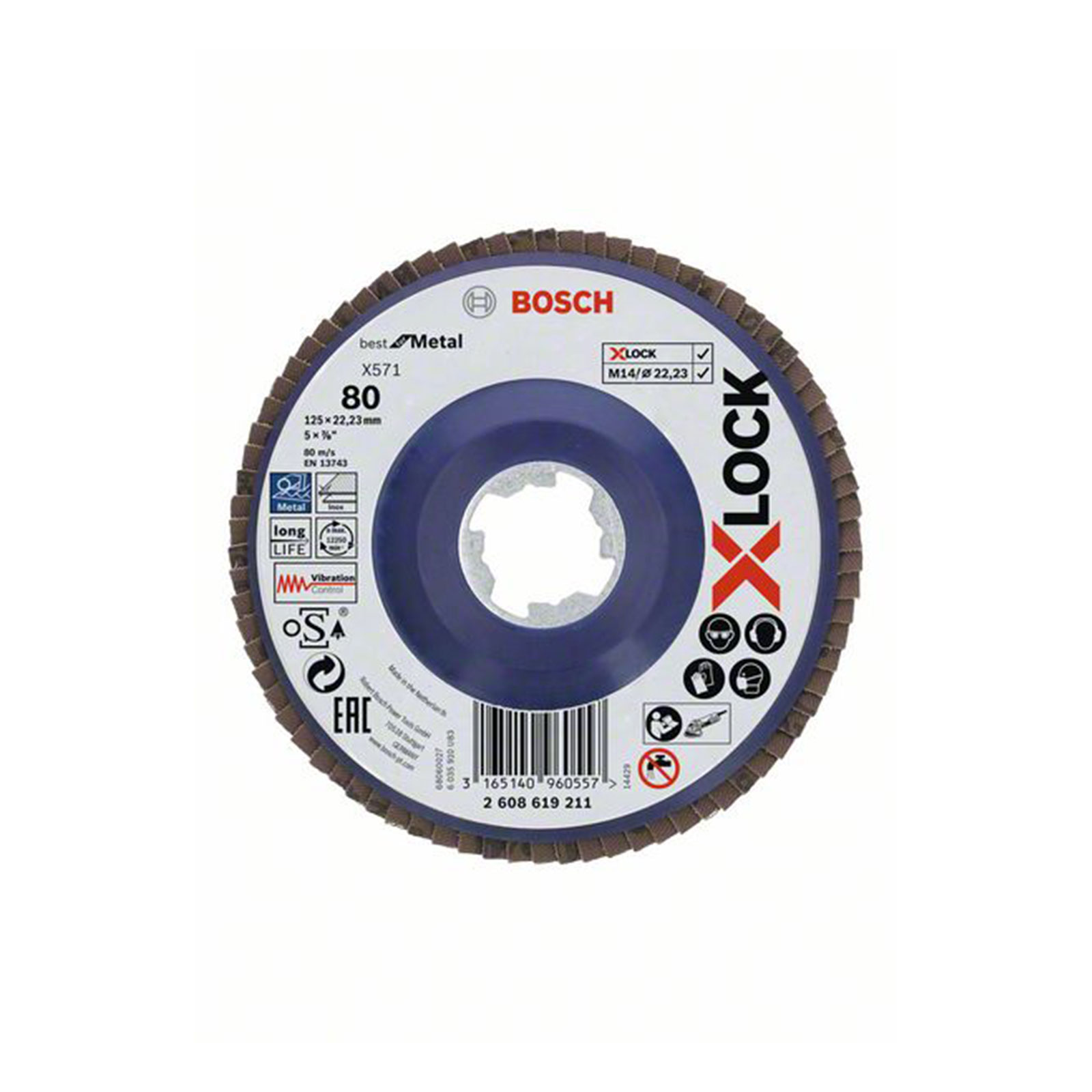 Bosch Professional X-LOCK Faecherschleifscheibe, X571, Best for Metal, gerade,  125 mm, K 80, 1 Stk