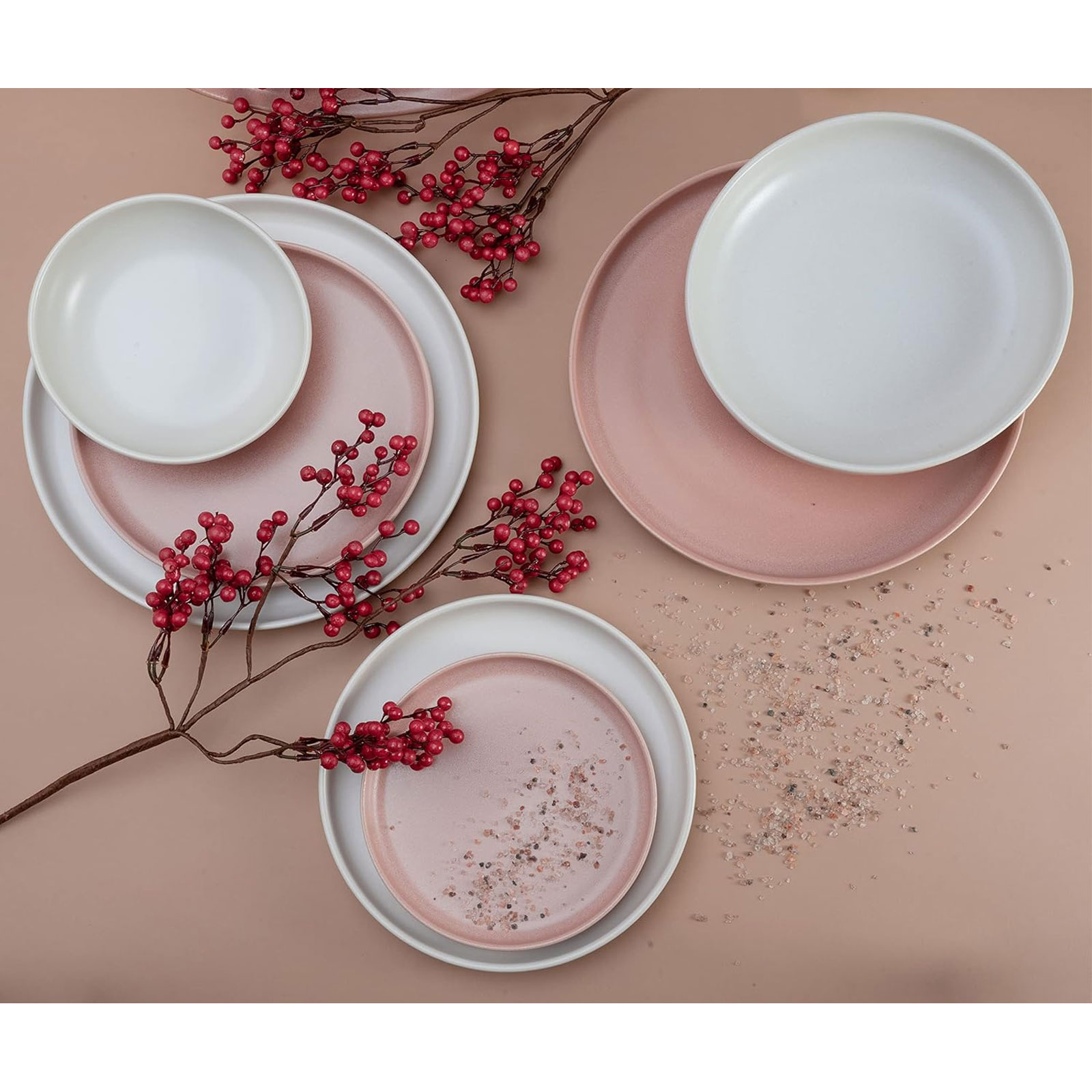 CreaTable, 10103, Serie Uno Rusty Rose + Offwhite, Geschirrset, Teller Set 8 teilig