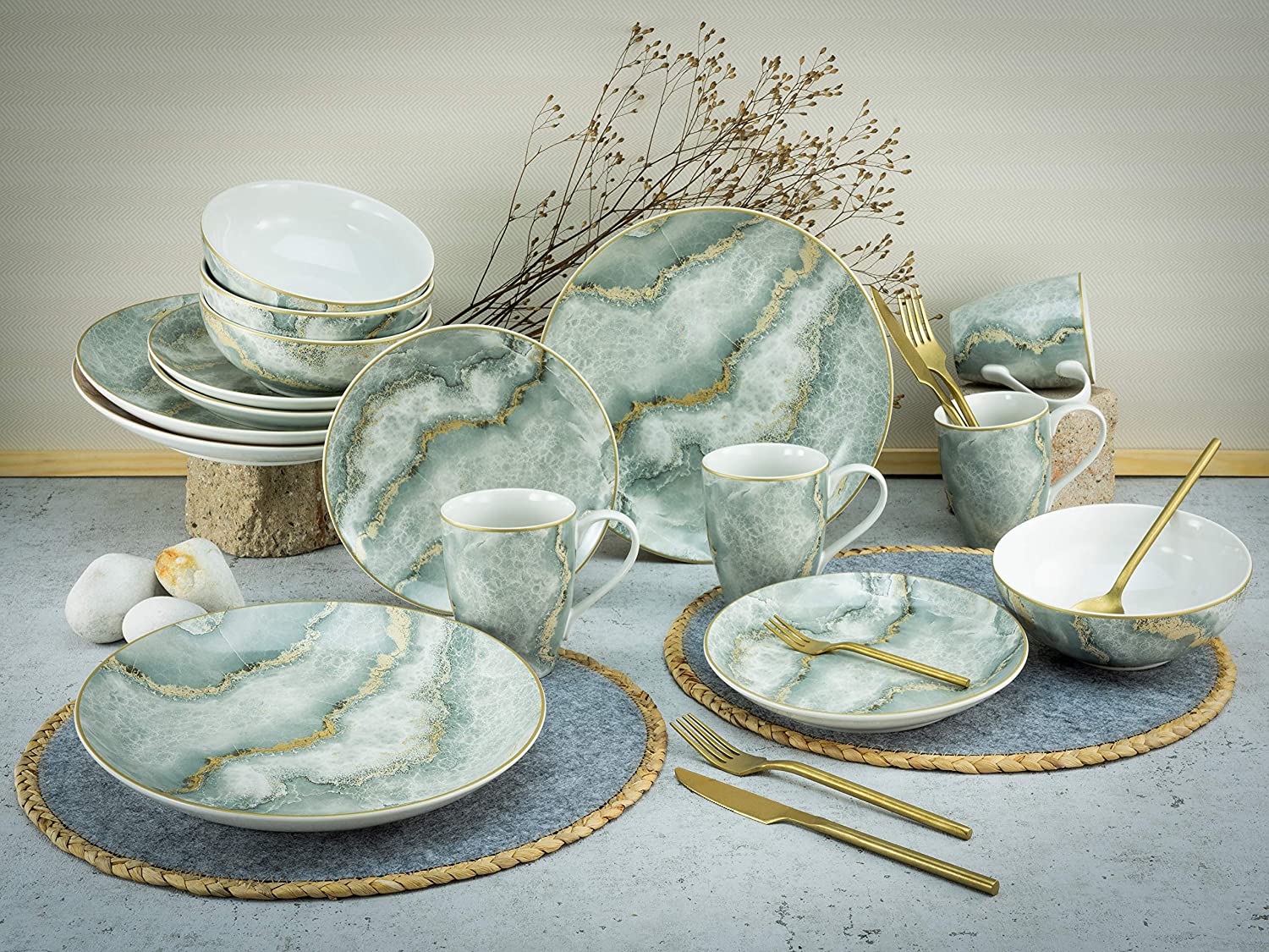 Creatable, 22275, Serie Marmor Collection grau, Geschirrset, Kombiservice 16 teilig, Steinzeug