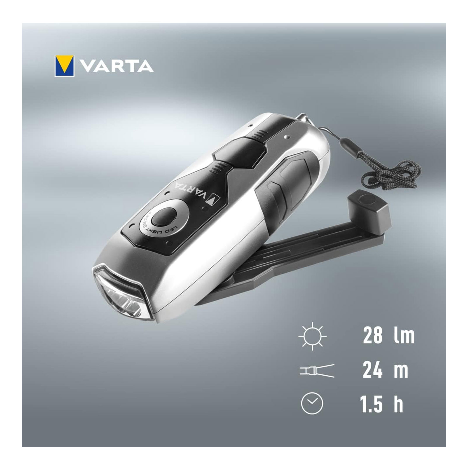 Varta Taschenlampe Dynamo Light LED Grau Hand-Blinklicht