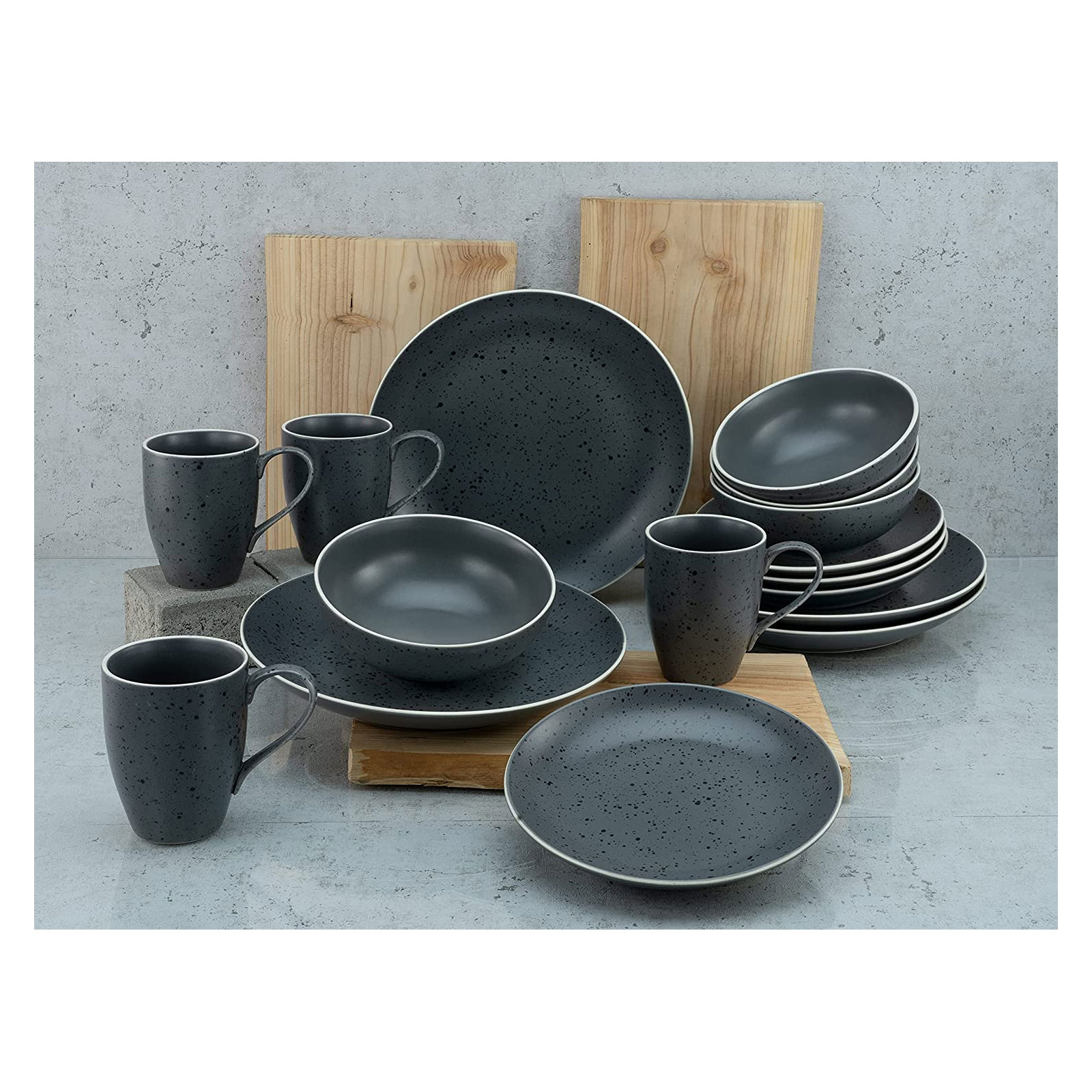 CreaTable, 22807, Serie INDUSTRIAL CHIC - Anthrazit, Geschirrset, Kombiservice 16 teilig
