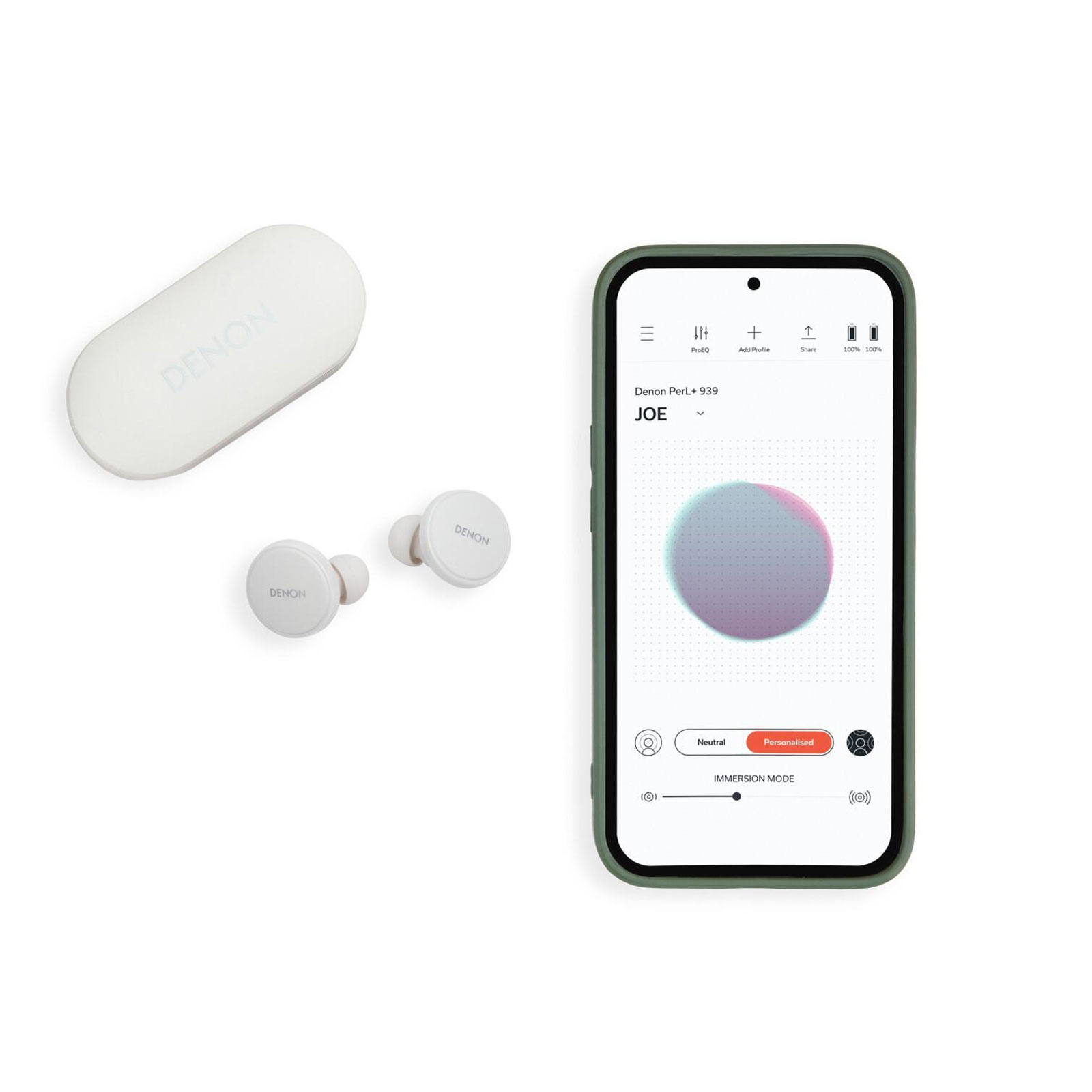 DENON PerL Pro white In-Ear Kopfhörer (Noise Cancelling, Adaptive Acoustic Technology (AAT), Bluetooth 5.3, Touch Control, IPX4)