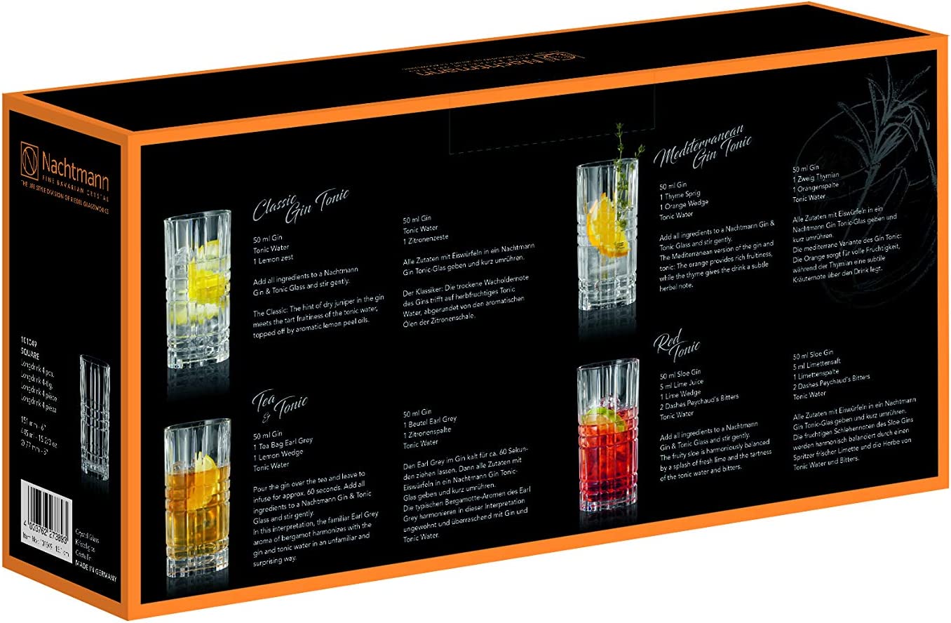 Nachtmann Square Longdrink Kristall Glas Set 4tlg