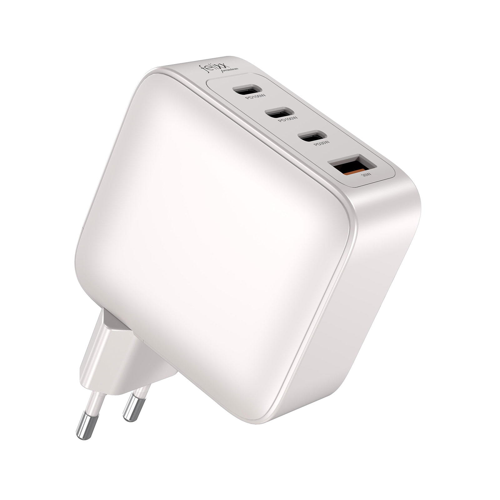 felixx 100W GaN PD Reiselader, USB-A + 3 USB-C Anschlüsse, weiß