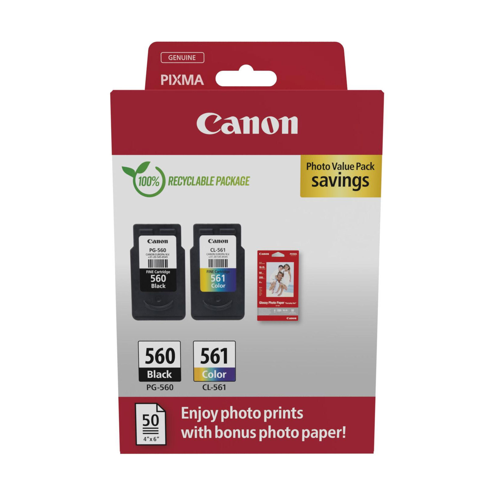 CANON PG-560/CL-561 Tintenpatrone + Fotopapier-Vorteilspaket