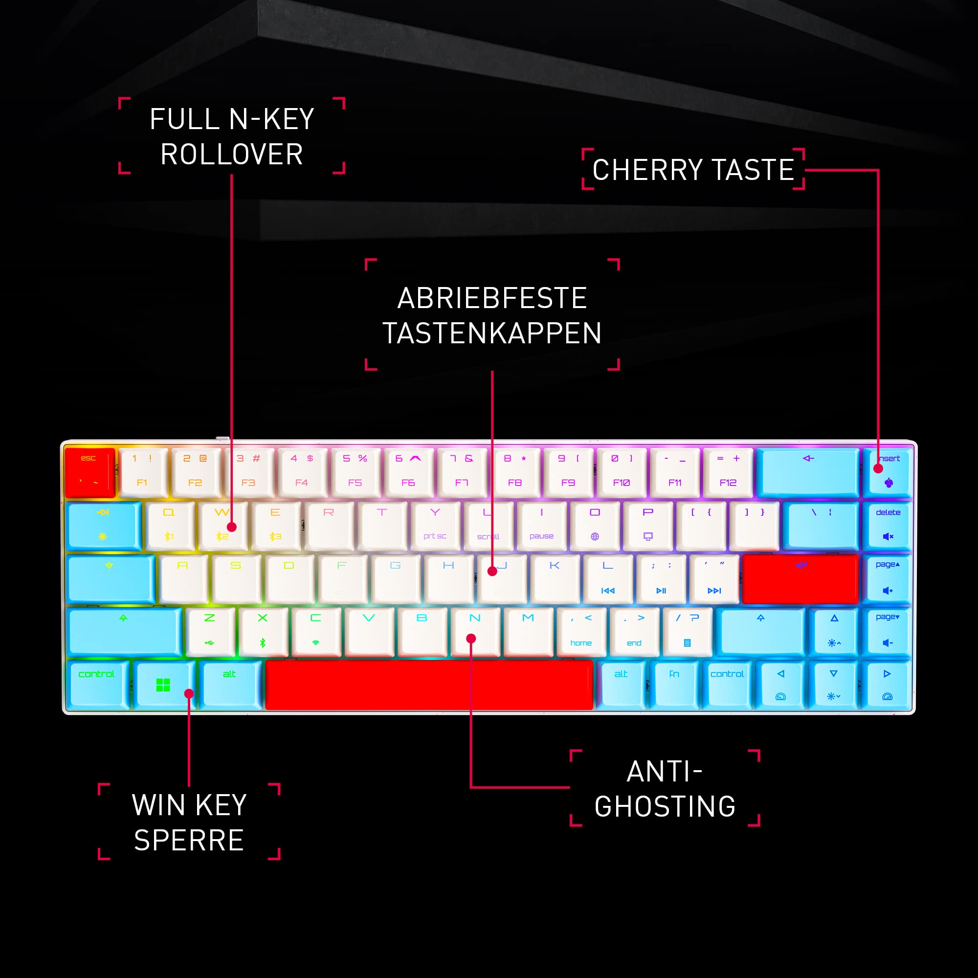 CHERRY MX-LP 2.1 Compact Wireless, Kabellose Gaming-Tastatur mit 69 Tasten