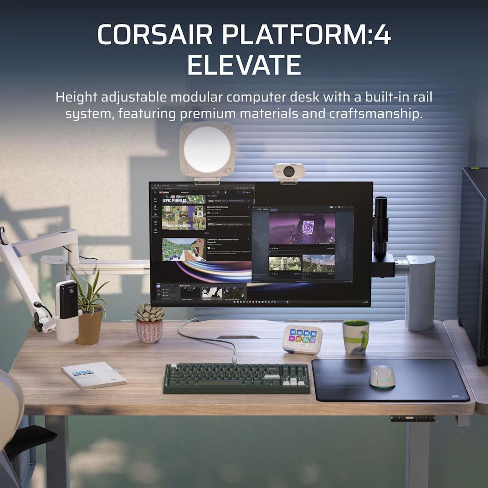 Corsair Platform:4 Elevate-Schreibtisch, Holz in heller Kieferbeizung
