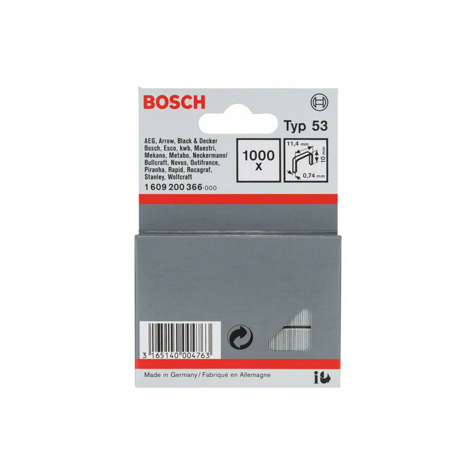 Bosch Professional Feindrahtklammer Typ 53, 11,4 x 0,74 x 10 mm, 1000er-Pack