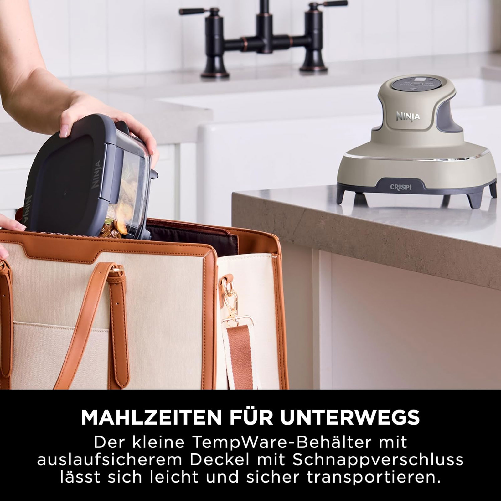 Ninja FN101EUST CRISPi 4-in-1 Tragbare Glas-Heißluftfritteuse, Stone